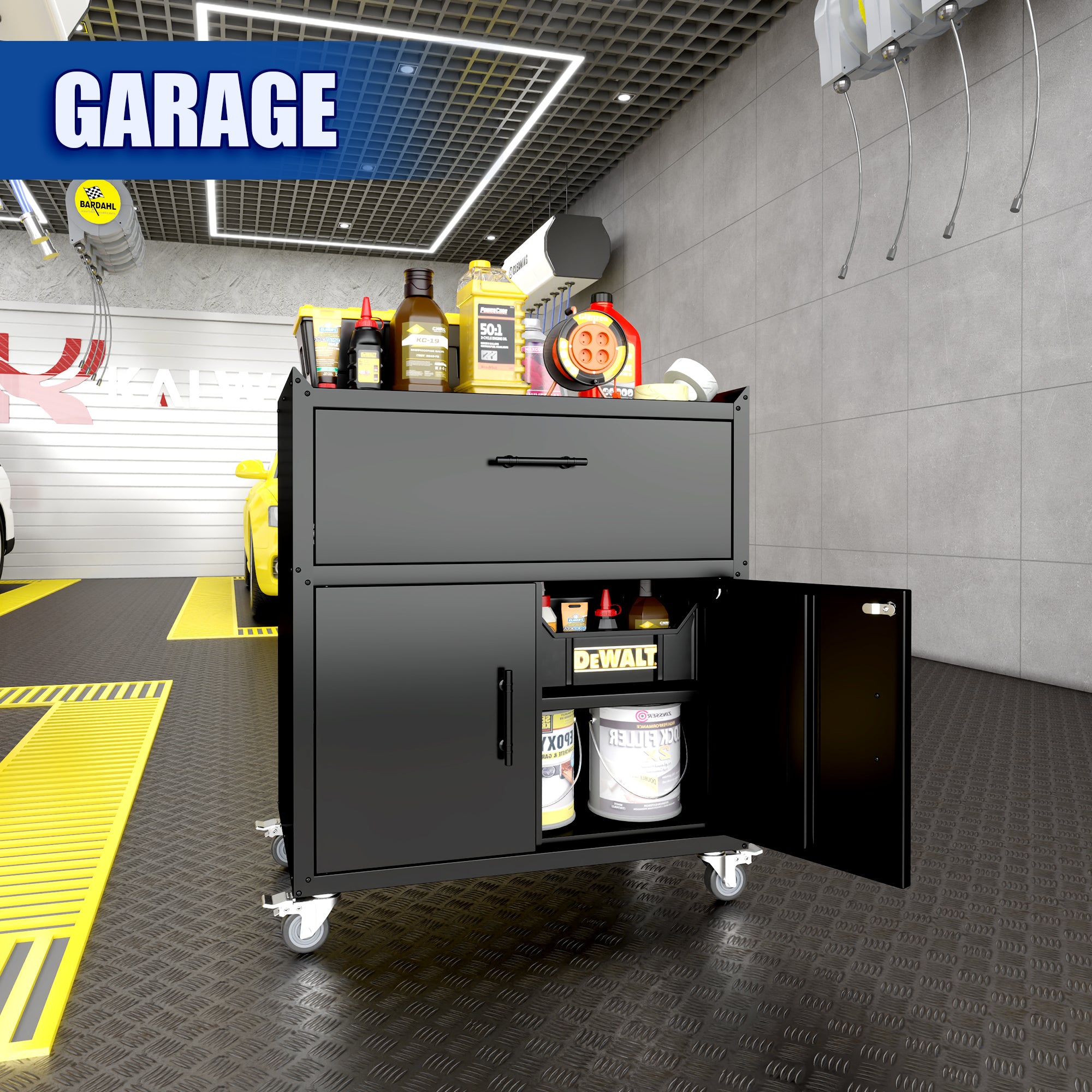 2 Door + 1 Drawer Lockable Rolling Tool Cabinet – Garage Storage with Wheels
