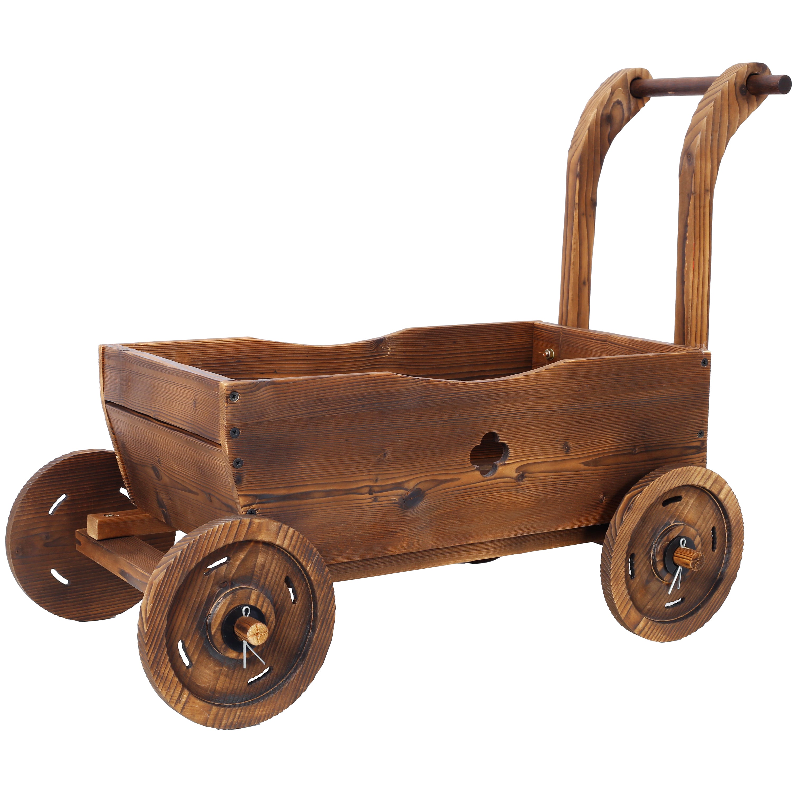 Wooden Wagon Planter Box – Mobile Garden Cart with Wheels & Handle