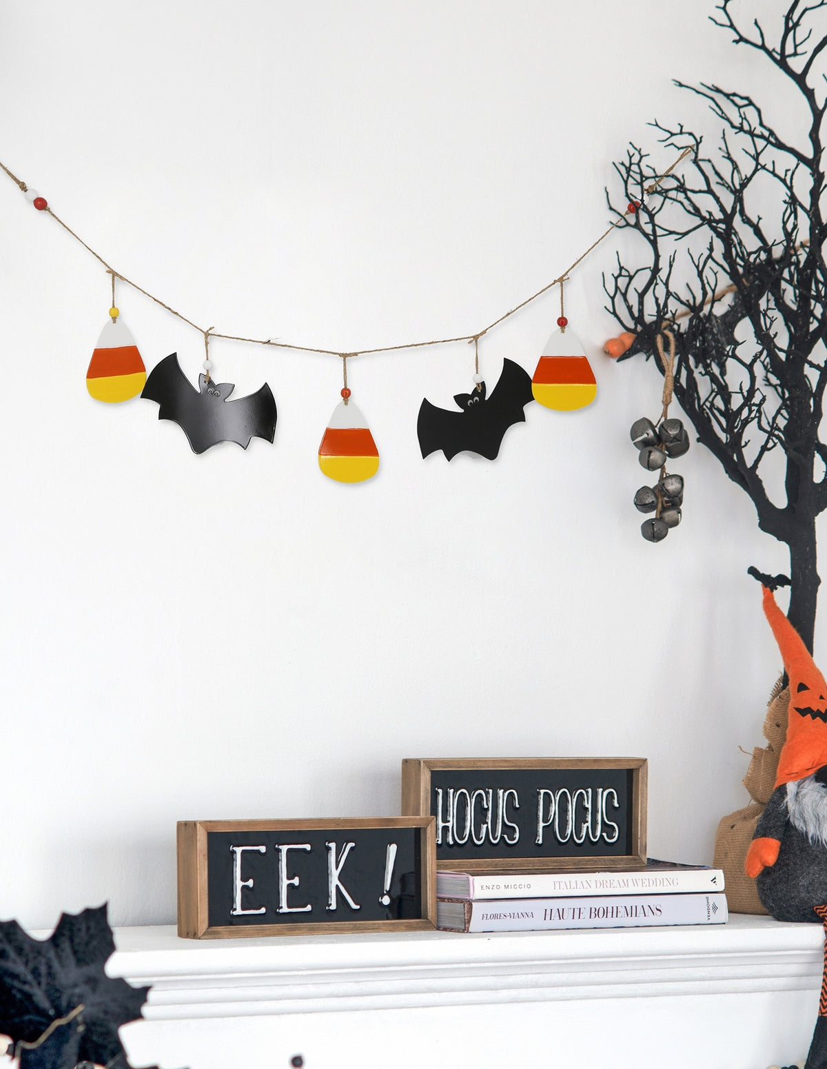 Halloween Bat Garland Set of 2, 47.5-Inch Iron Wall Decor