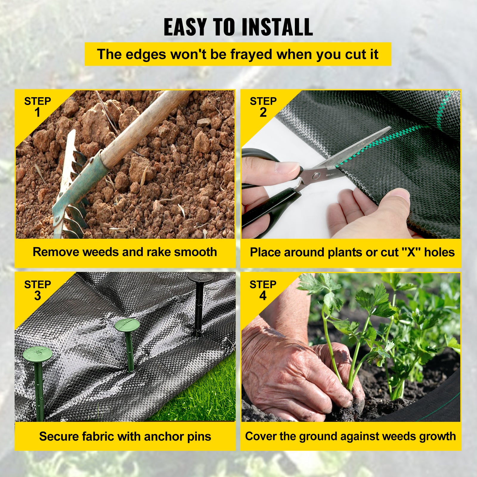 6ft x 300ft Premium 2.4oz Woven Weed Barrier Landscape Fabric — Heavy‑Duty Ground Cover for Flower Beds & Underlayment Black