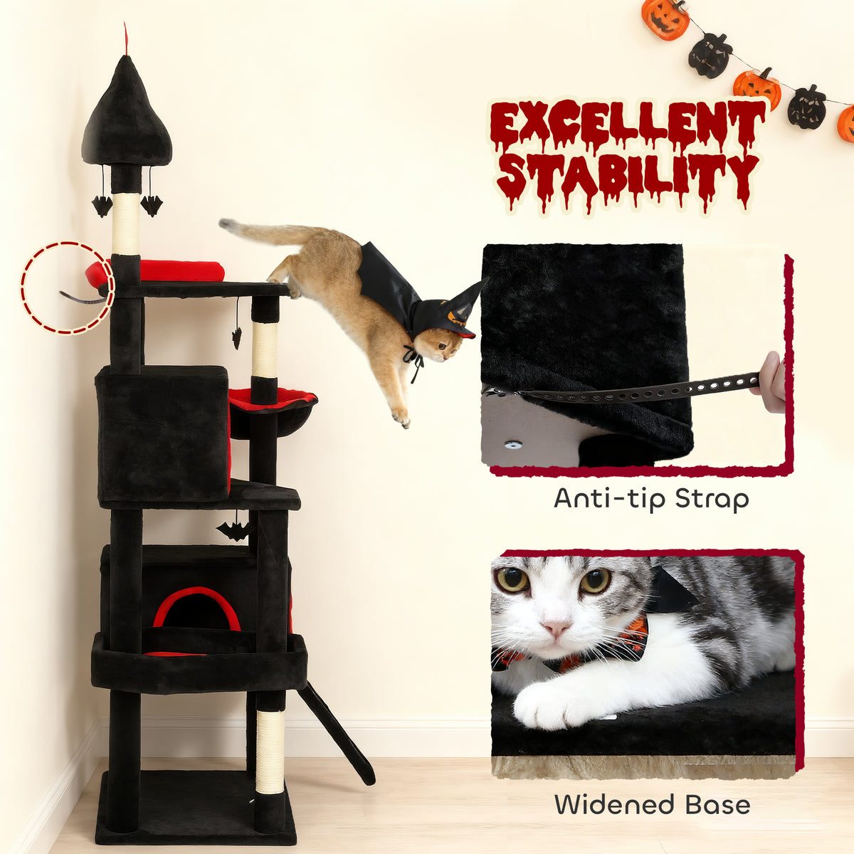 Gothic Cat Tree 77.6-Inch with 2 Condos & Sisal Scratching Posts