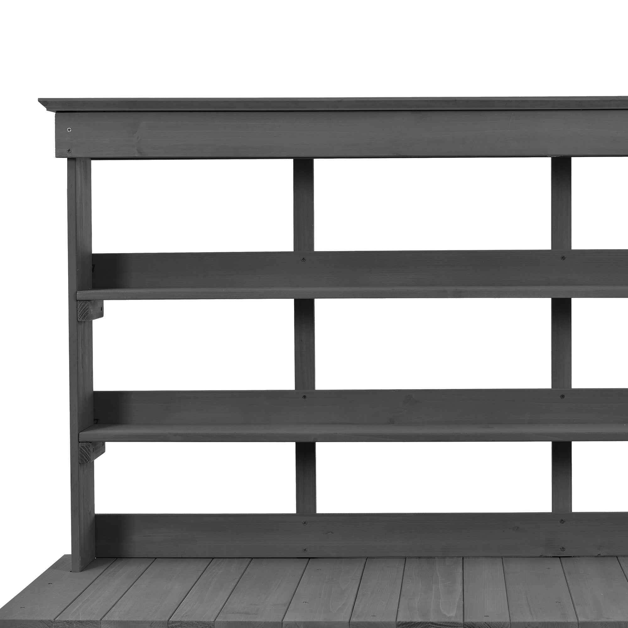 TOPMAX 66'' Large Outdoor Farmhouse Wooden Potting Bench Table, Garden Workstation with 2 Drawers,Cabinet and Open Shelves for Backyard, Mudroom, Gray