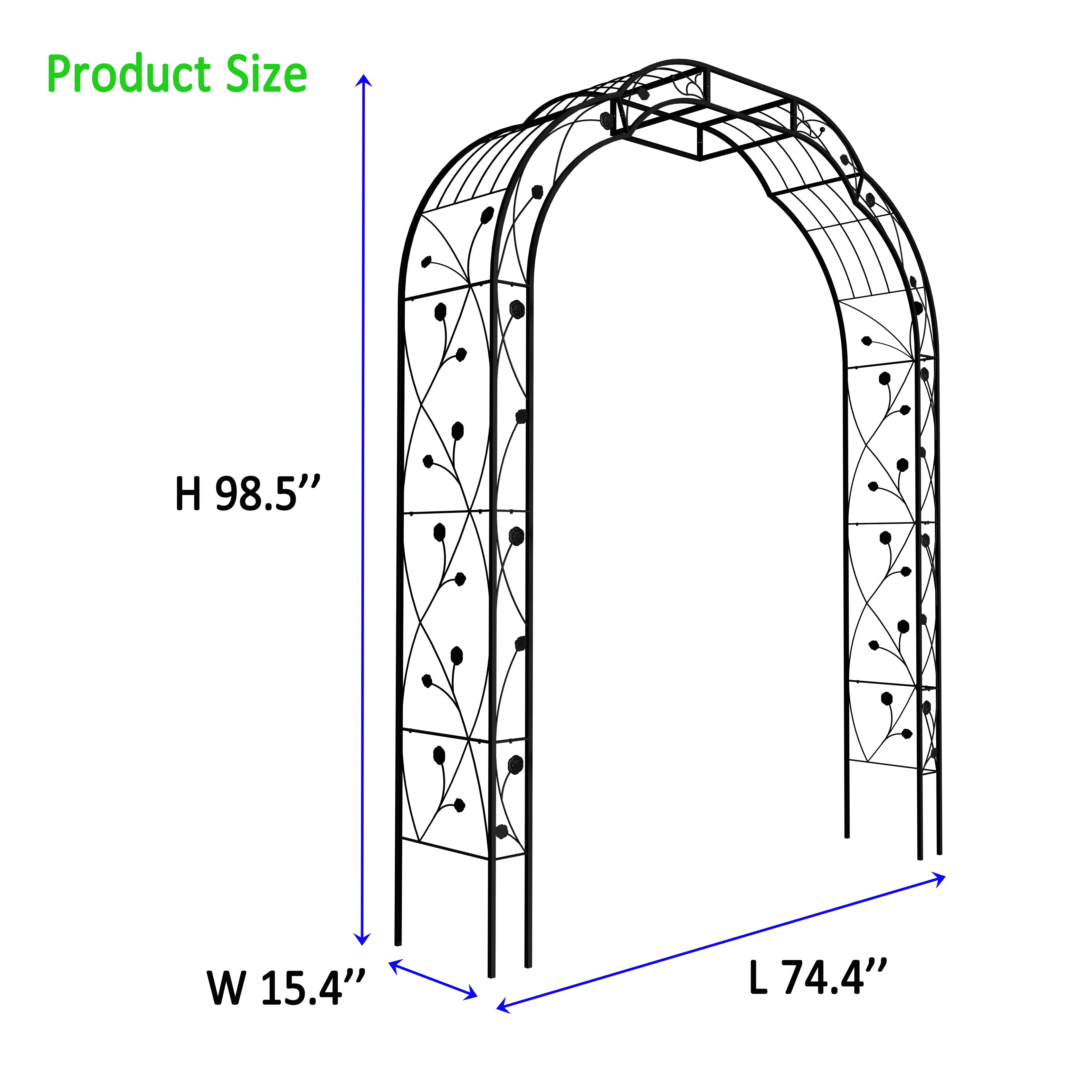 Metal Garden Arch W74.4'' x H98.4'' Garden Arbor Trellis Climbing Plants Support Rose Arch Outdoor Arch Black