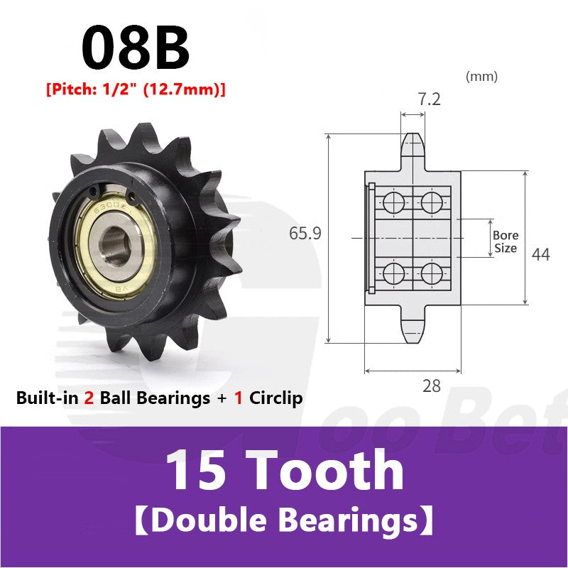 1/2" Pitch Steel Idler Sprocket with Ball Bearing for 08B Roller Chain Tensioner