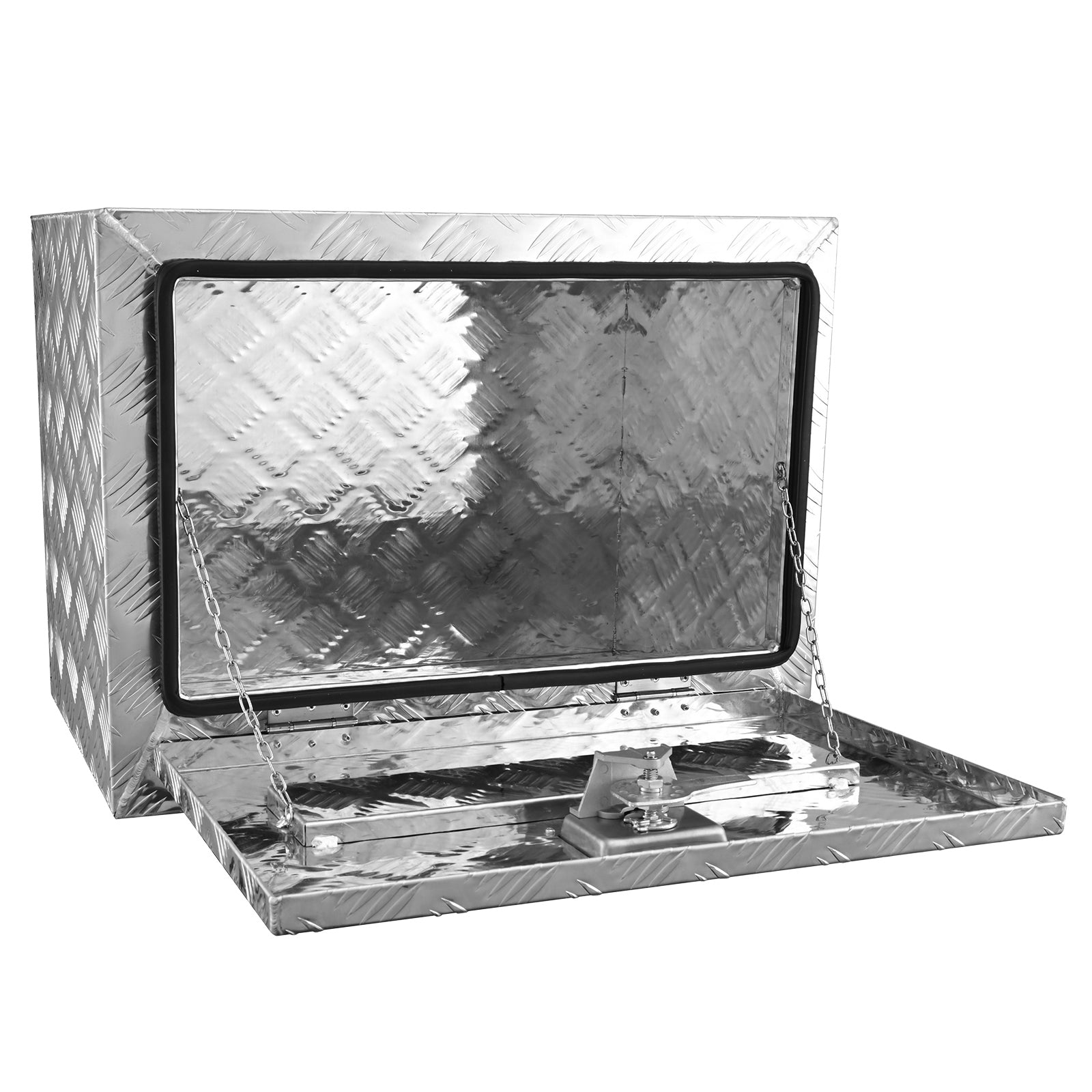 Underbody Truck Box, 24"×17"×18" Pickup Storage Box, Heavy Duty Aluminum Diamond Plate Tool Box with Lock and Keys, Waterproof Trailer Storage Box with T-Handle Latch for Truck, Van, Trailer