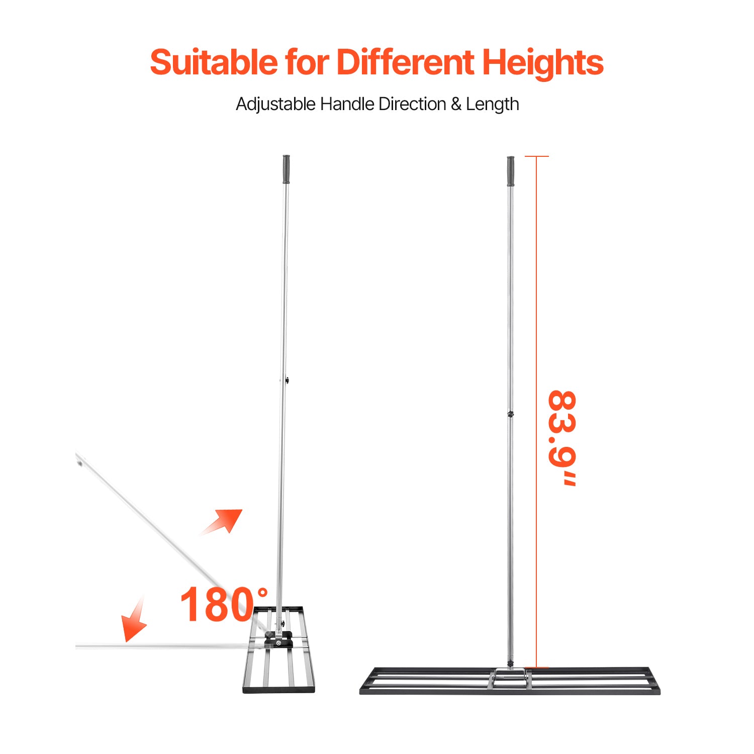 10x48in Lawn Leveling Rake Heavy Duty 83.9in Adjustable Handle for Yard & Garden