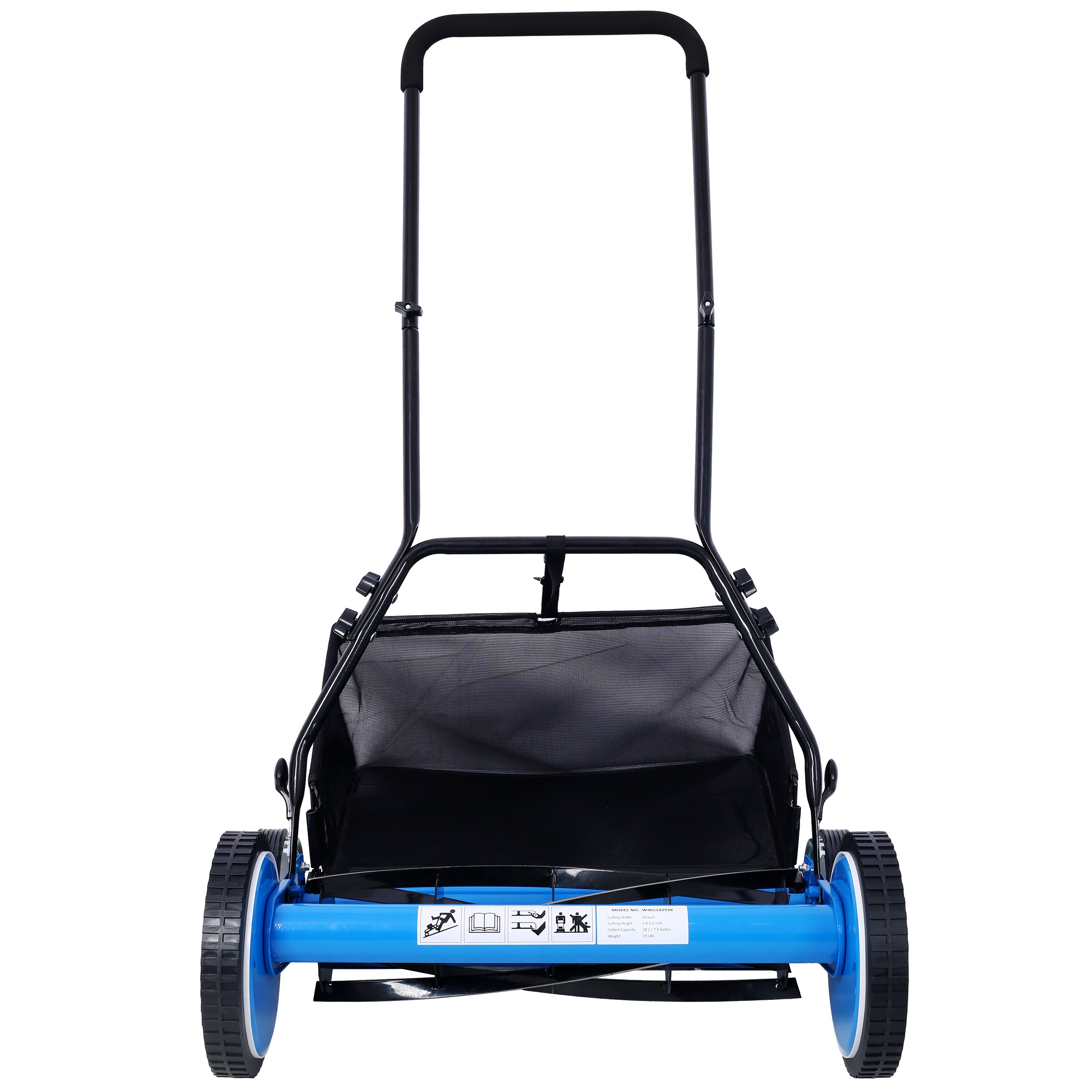 16-Inch 5-Blade Push Reel Lawn Mower with Grass Catcher, 4 WHEELS BLUE COLOR