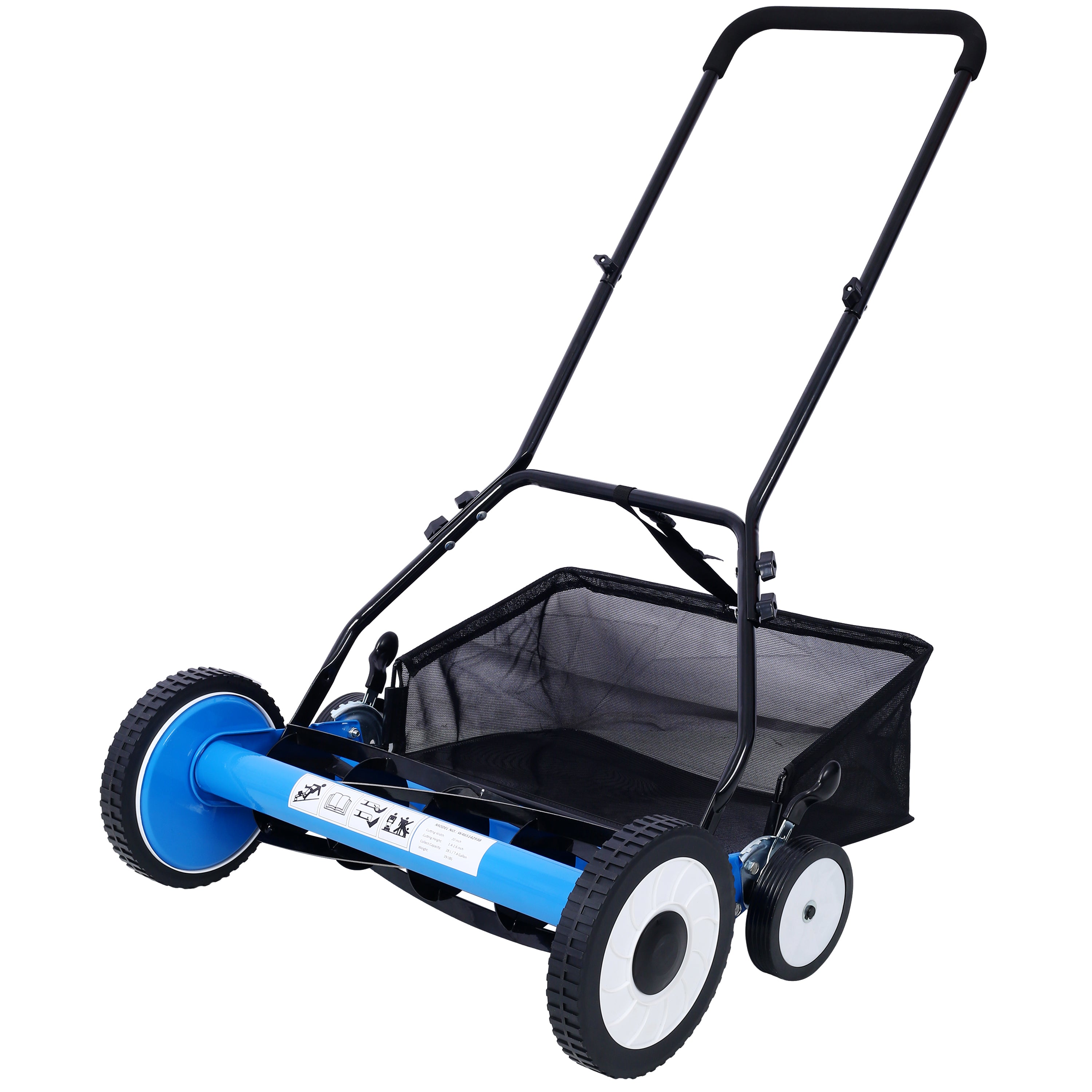 20-Inch 5-Blade Push Reel Lawn Mower with Grass Catcher, 4 WHEELS BLUE COLOR