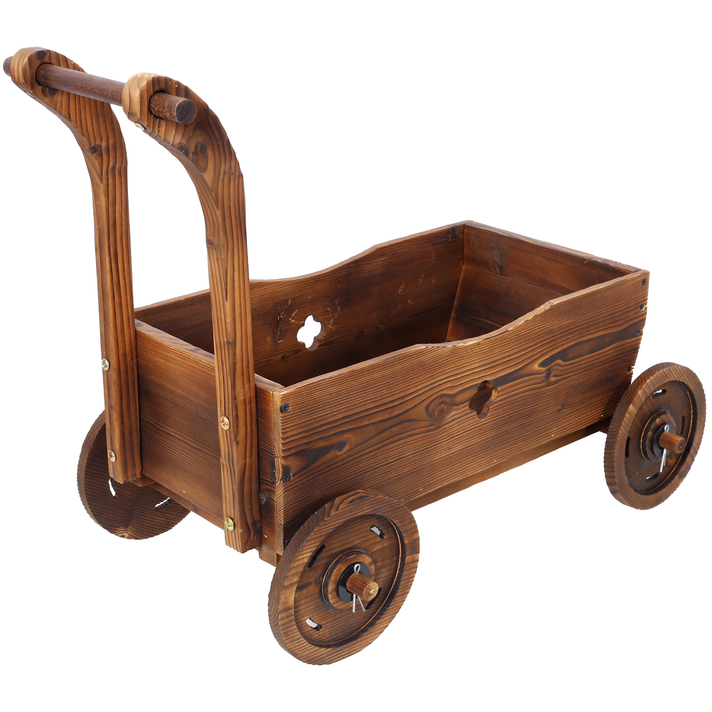 Wooden Wagon Planter Box – Mobile Garden Cart with Wheels & Handle