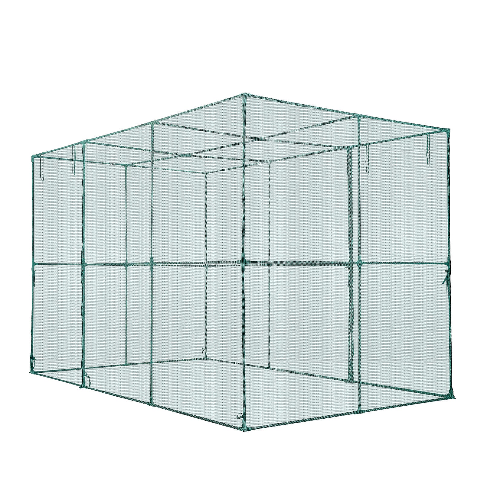 9.5ft x 6.36ft x 6.36ft Walk‑In Crop Cage — Tall Plant Protection Tent Zippered Door & Wind‑Resistant Frame Black Green