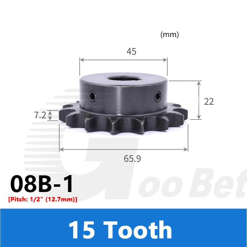 08B-1 1/2" Pitch Roller Chain Sprocket C45 Steel 10-20 Tooth 10-40mm Bore Black