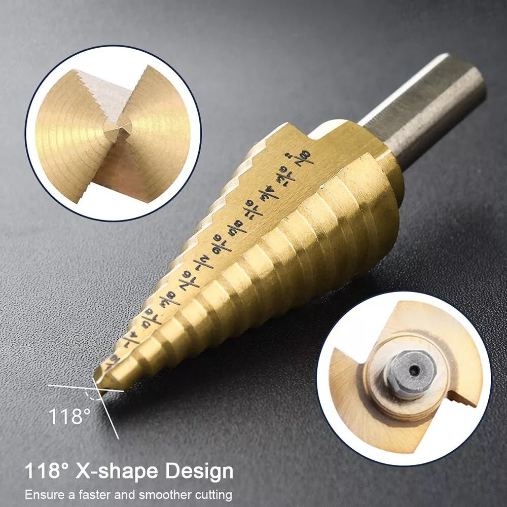 HSS 6PCS Titanium Step Drill Bit Set With Automatic Center Punch for Metal/Wood - HomeDIYer