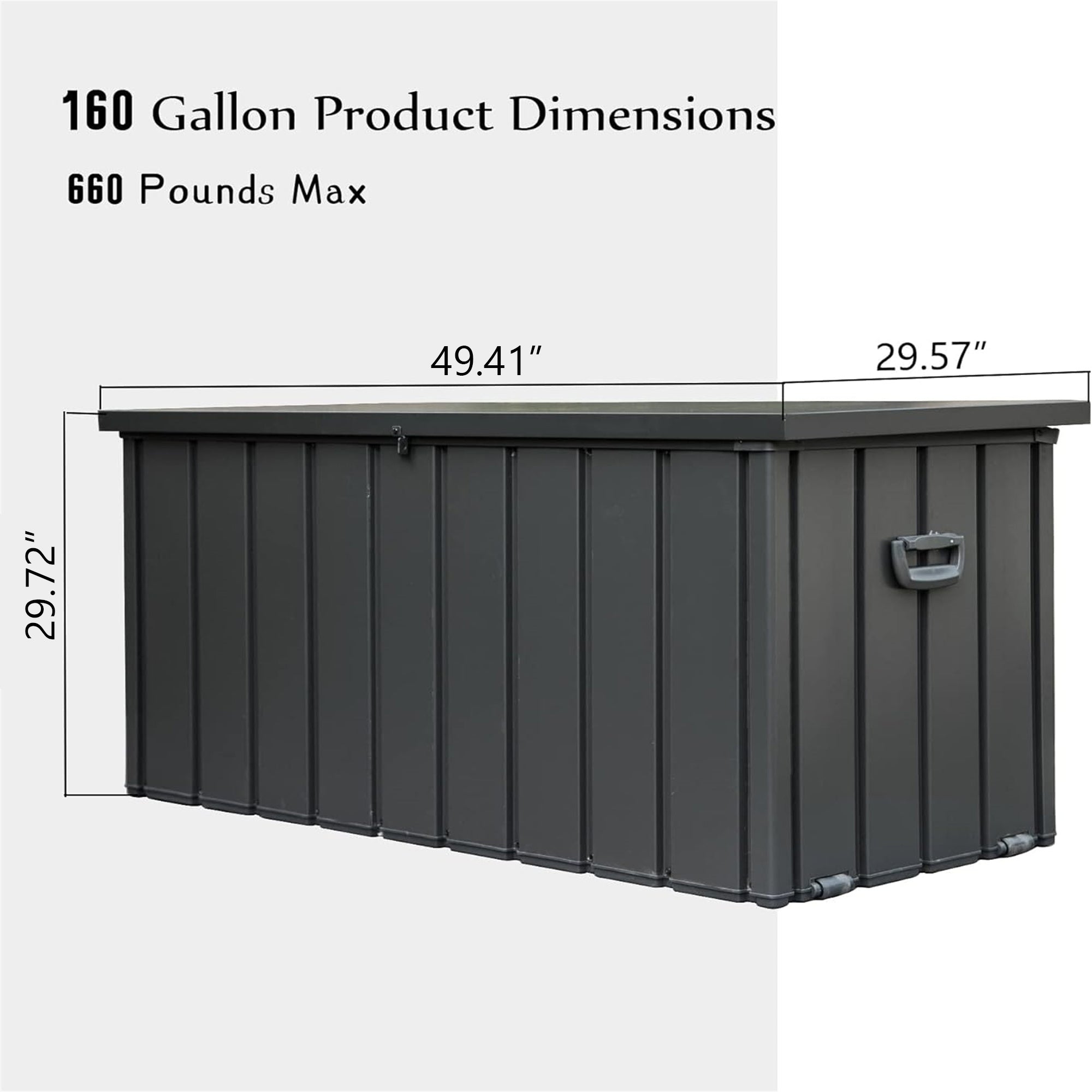 160 Gallon Outdoor Steel Deck Box – Extra-Tall Waterproof Patio Storage Bench, Dark Gray, 660 lb Capacity