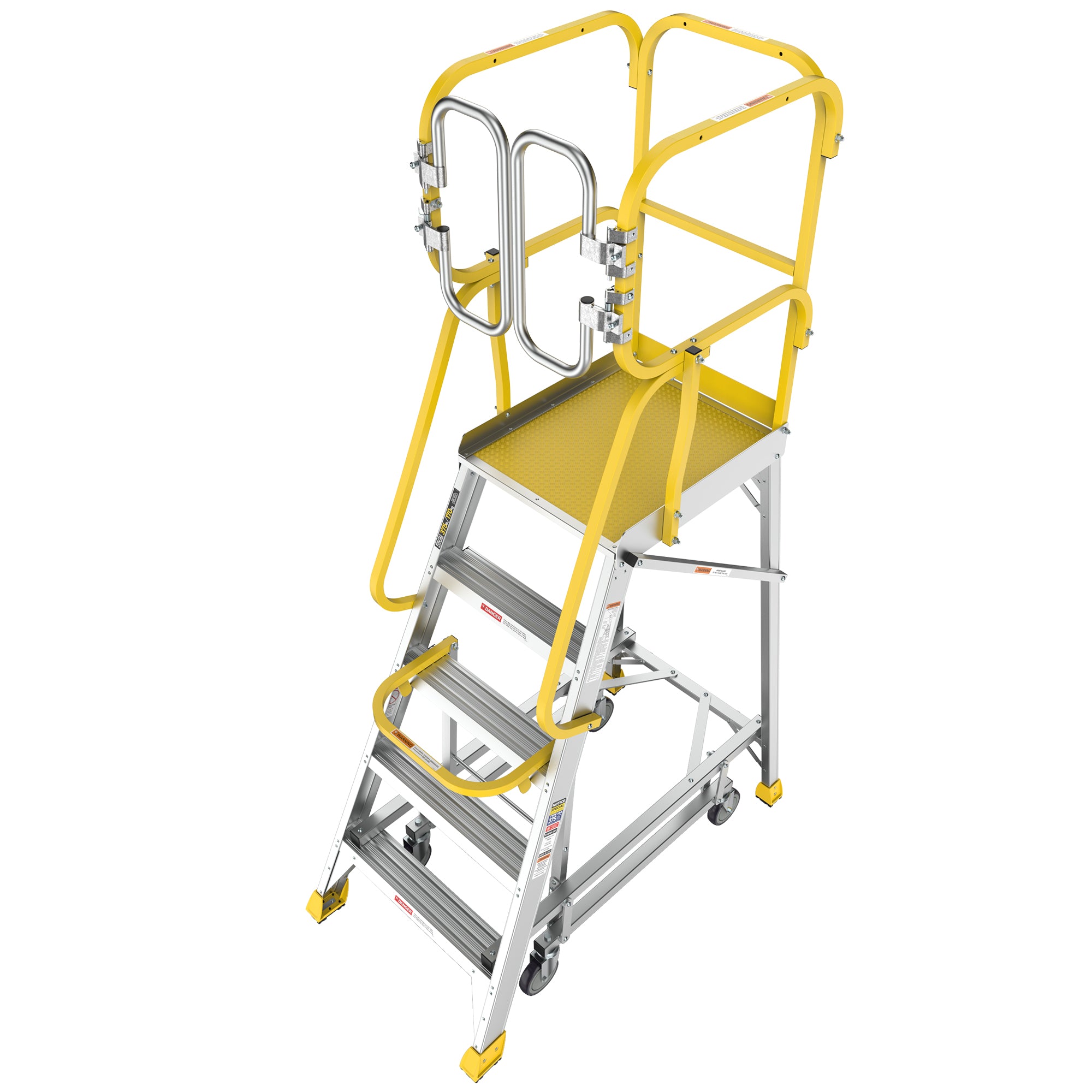 5‑Step Aluminum Rolling Platform Ladder — 375 lb Capacity, 20"x24" Standing Platform, Silver