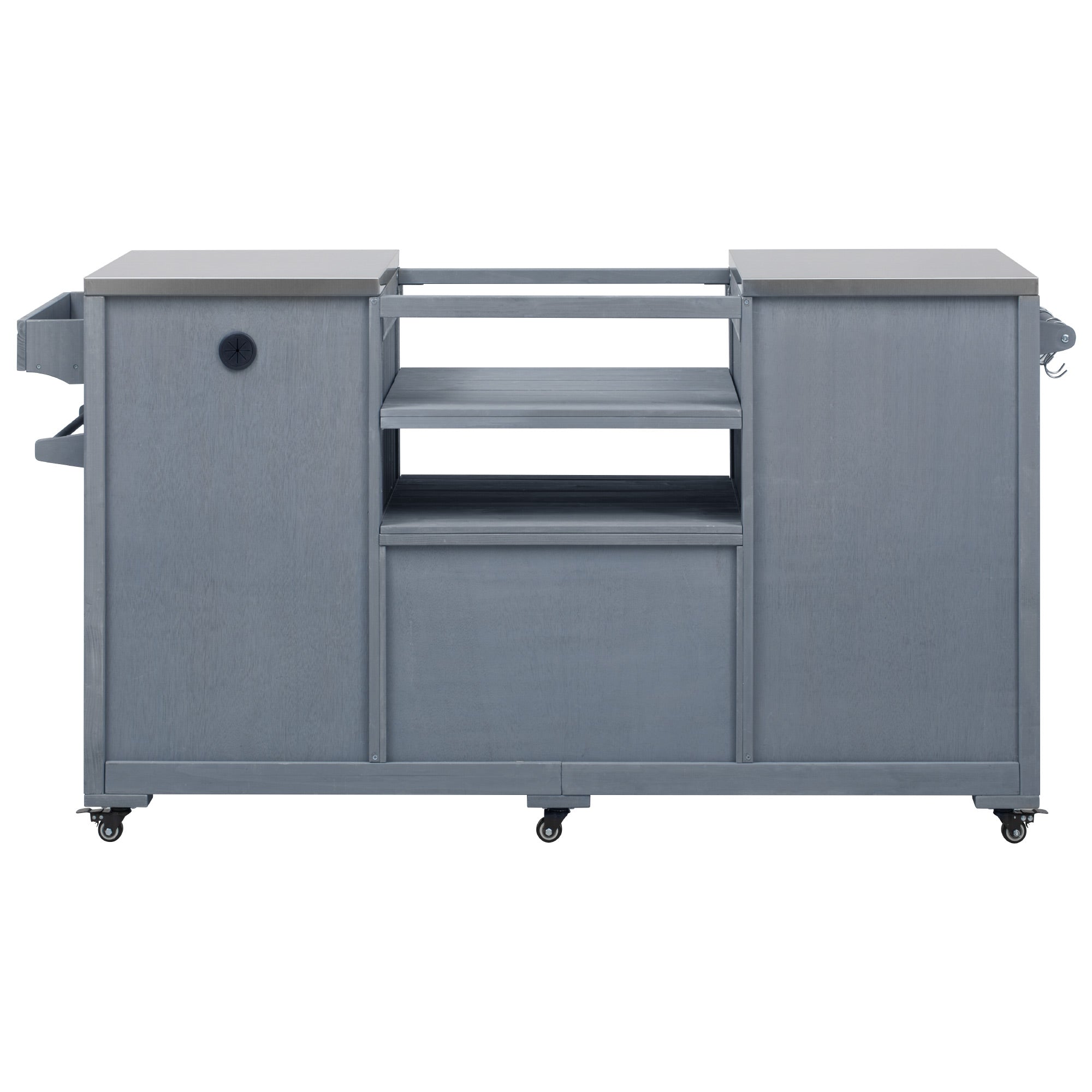 K&K 66.5" Outdoor Kitchen Island for Big Green Egg Grills, Solid Wood Outdoor Grill Cart for Tabletop Grill with Stainless Steel Top, Drawer, Compatible with Large Big Green Egg, Kamado Joe- Grey Blue