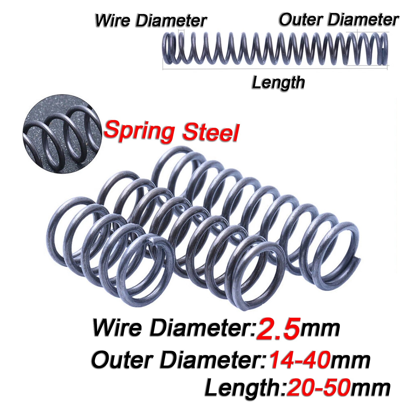 Compression Spring Steel 2.5 mm Wire Dia Pressure Springs-Coil Spring