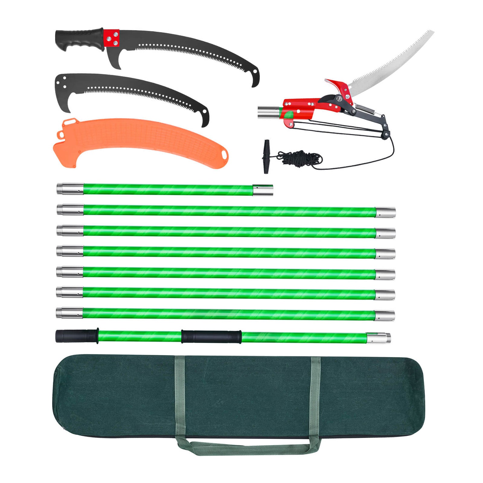 3.87–27 ft Manual Pole Saw with Scissors – 2 Blades + Pruning Shears