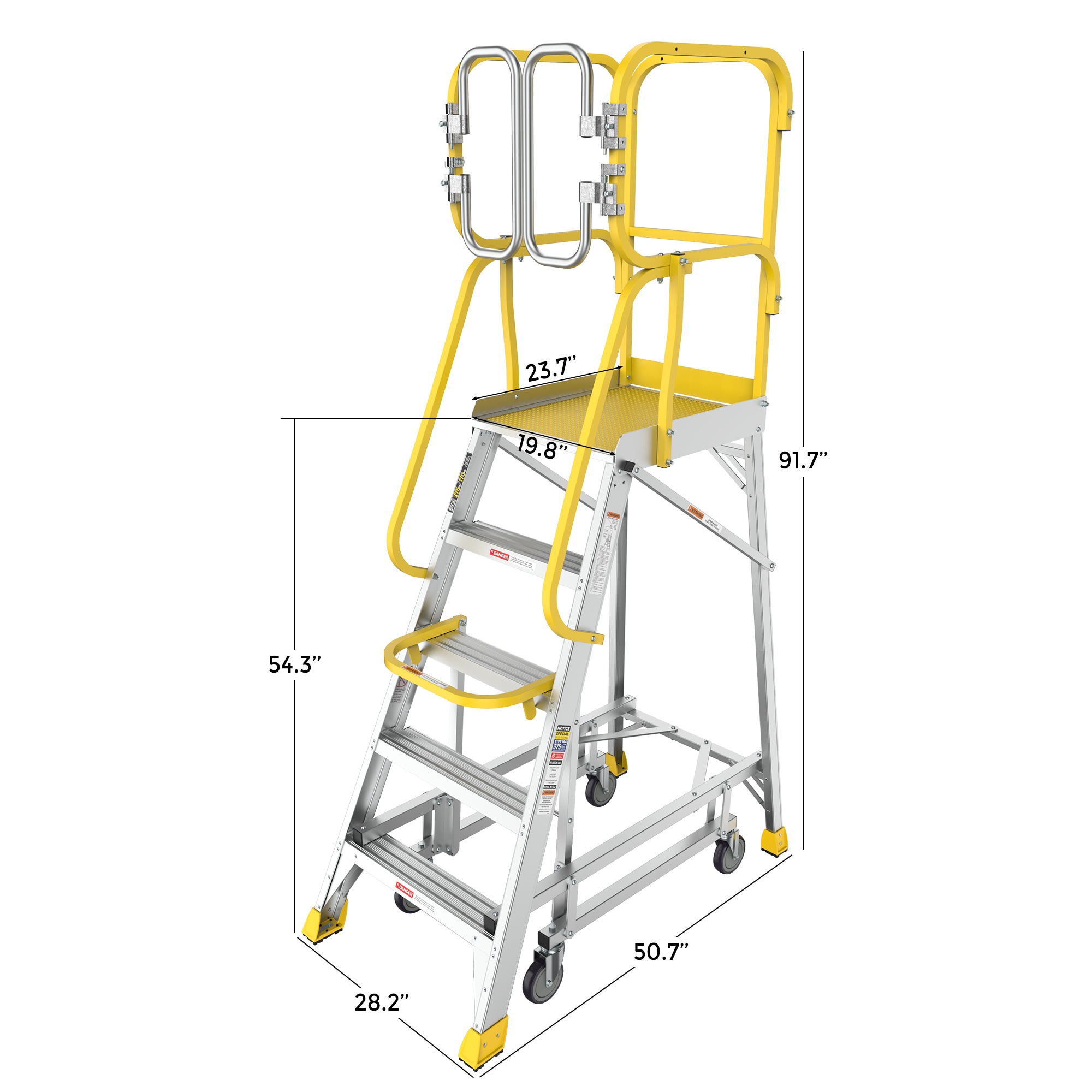 5‑Step Aluminum Rolling Platform Ladder — 375 lb Capacity, 20"x24" Standing Platform, Silver