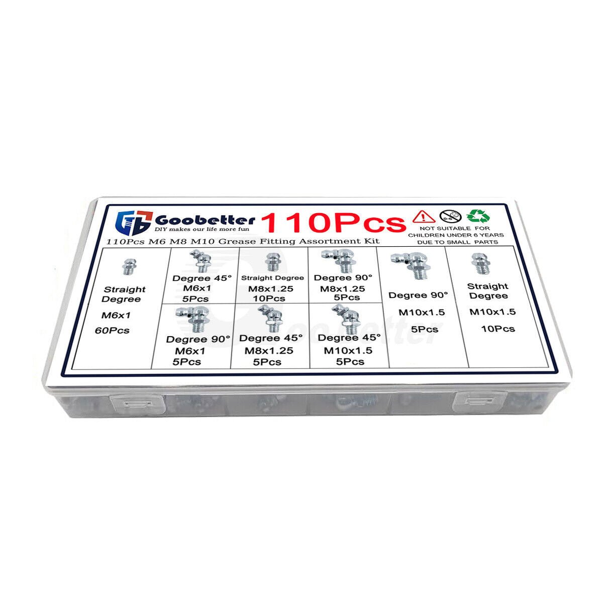 110x Grease nipple assortment Tapered grease nipple Straight Degree 45° 90° M6 - M10 Set - HomeDIYer