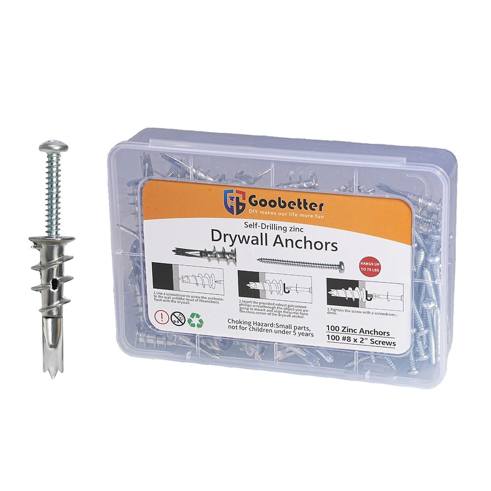 8x1 - 1/4" serewsZinc Self - Drilling Drywall Anchors with Screws Set Heavy Duty Metal Wall Anchors - HomeDIYer
