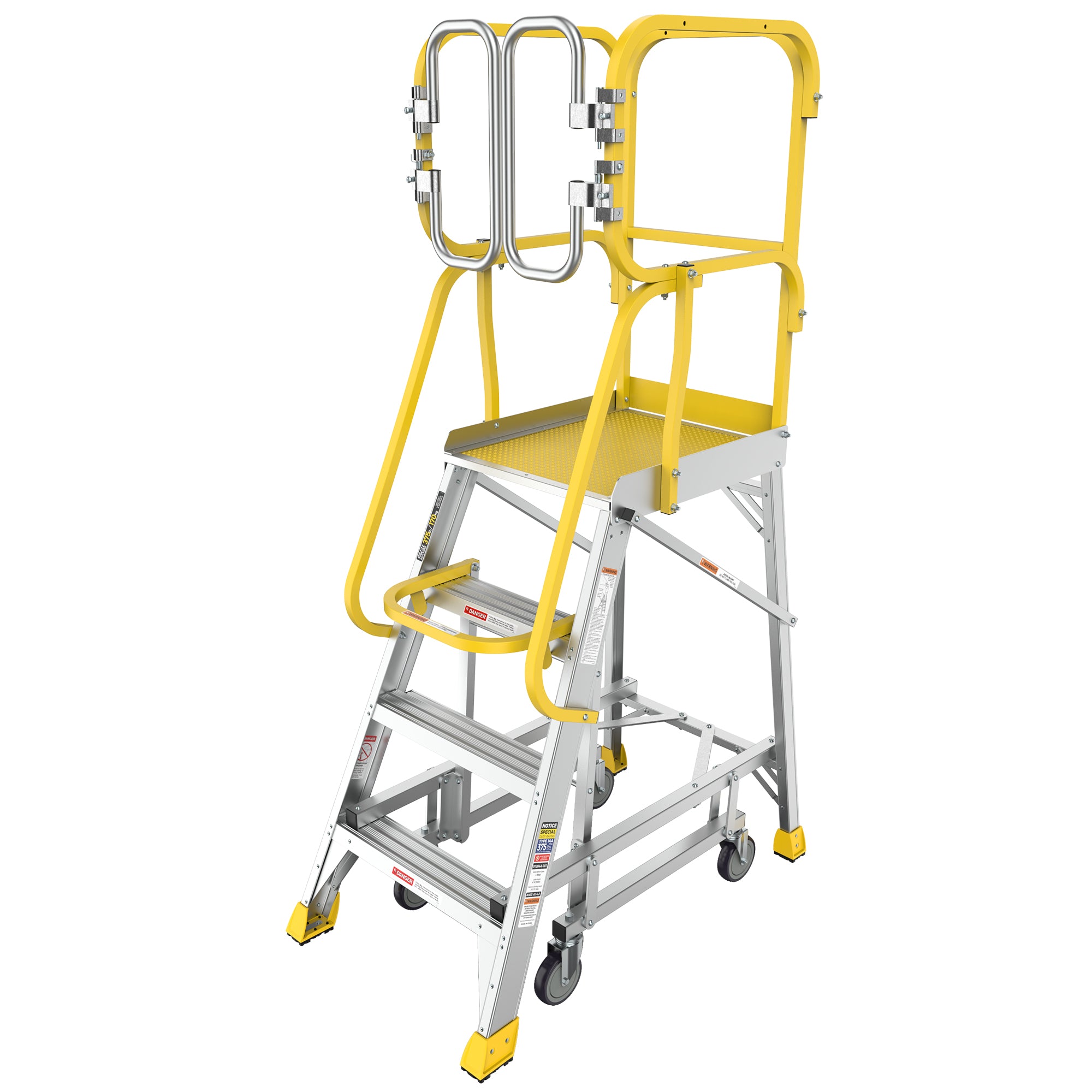 4‑Step Aluminum Rolling Platform Ladder — 375 lb Capacity, 20"x24" Standing Platform, Silver
