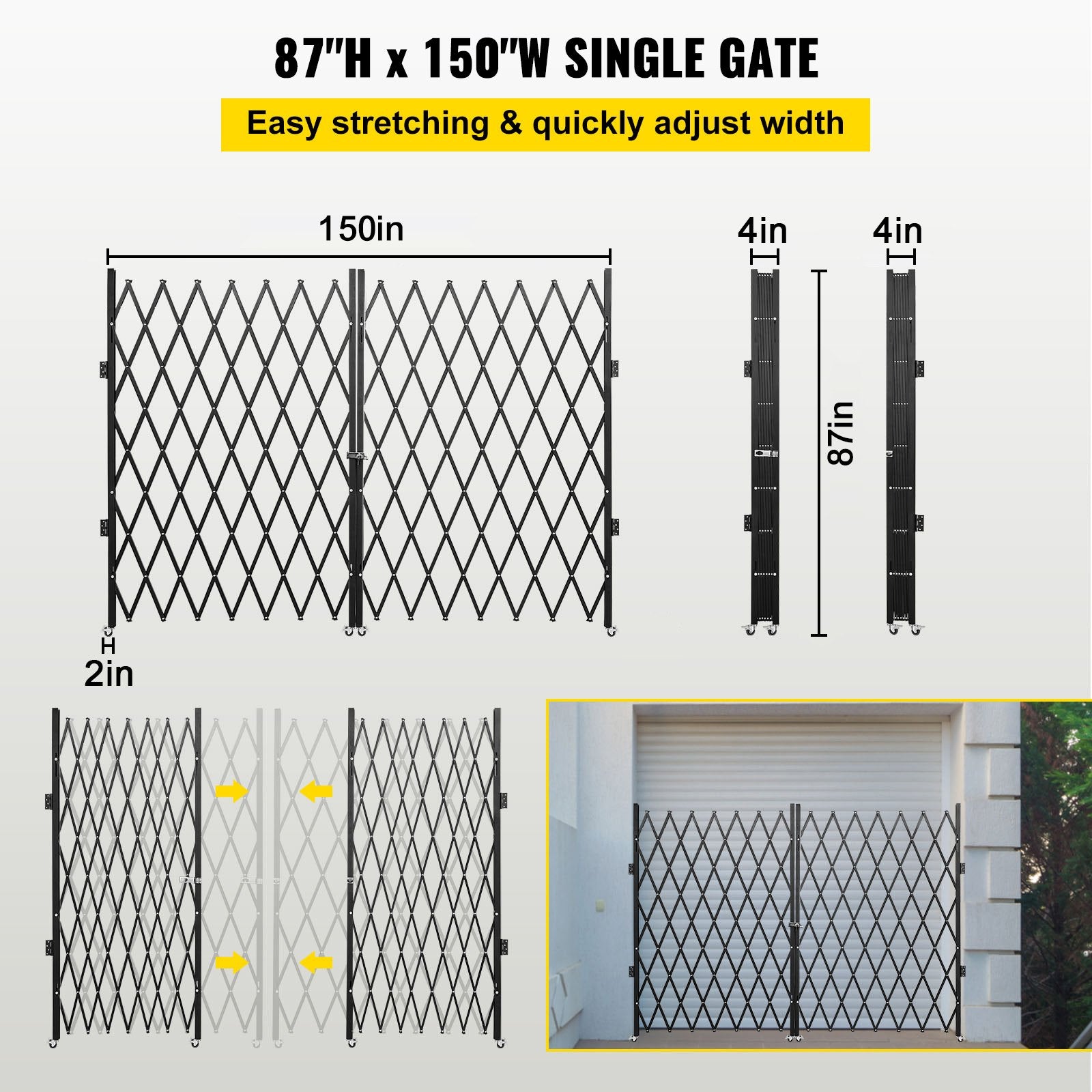 Double Folding Security Gate 7.1'H x 12.5'W – Heavy-Duty Steel Accordion Scissor Gate with Keys