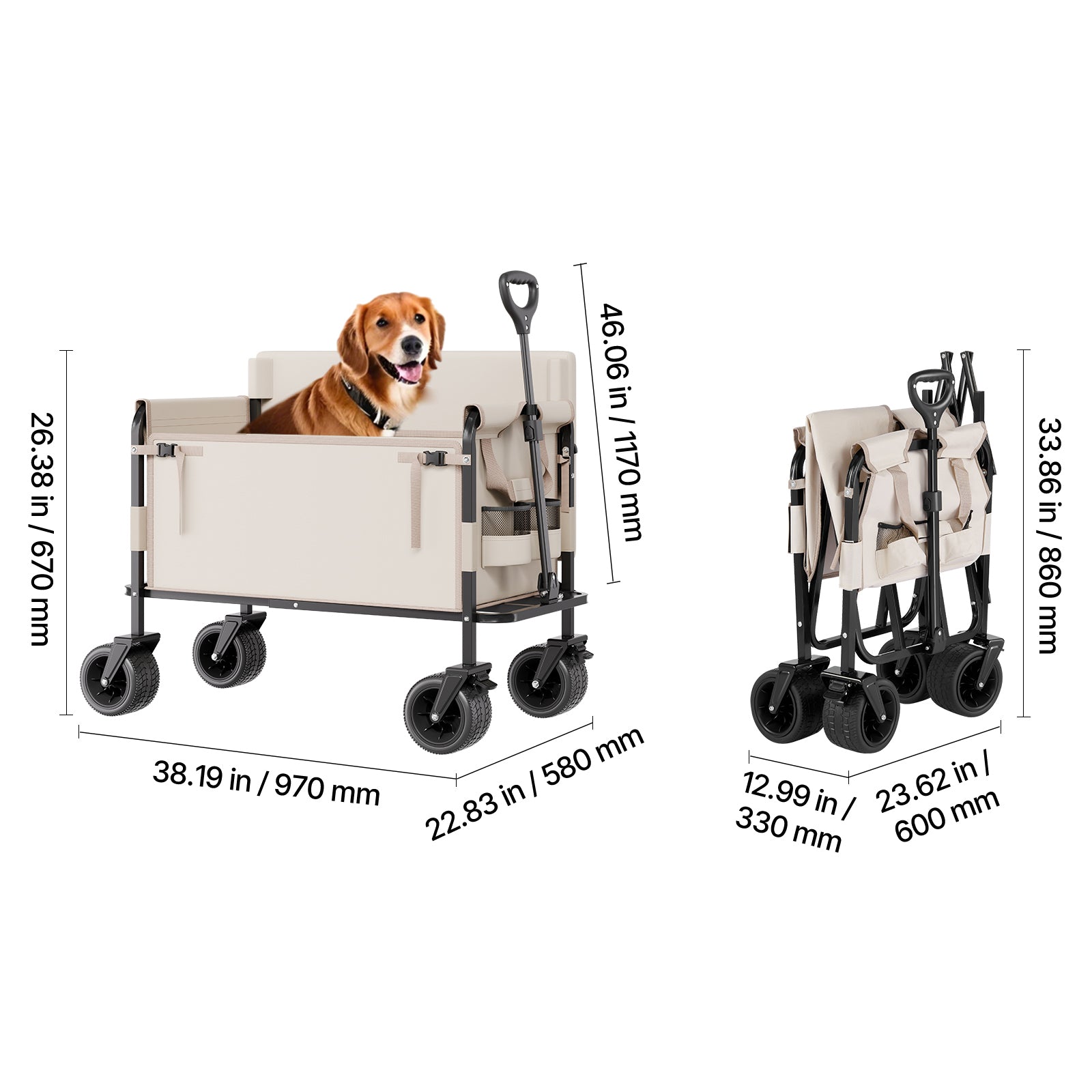 Foldable Wagon Cart Converts to Bench 550lb Load & 220L Utility Wagon for Camp