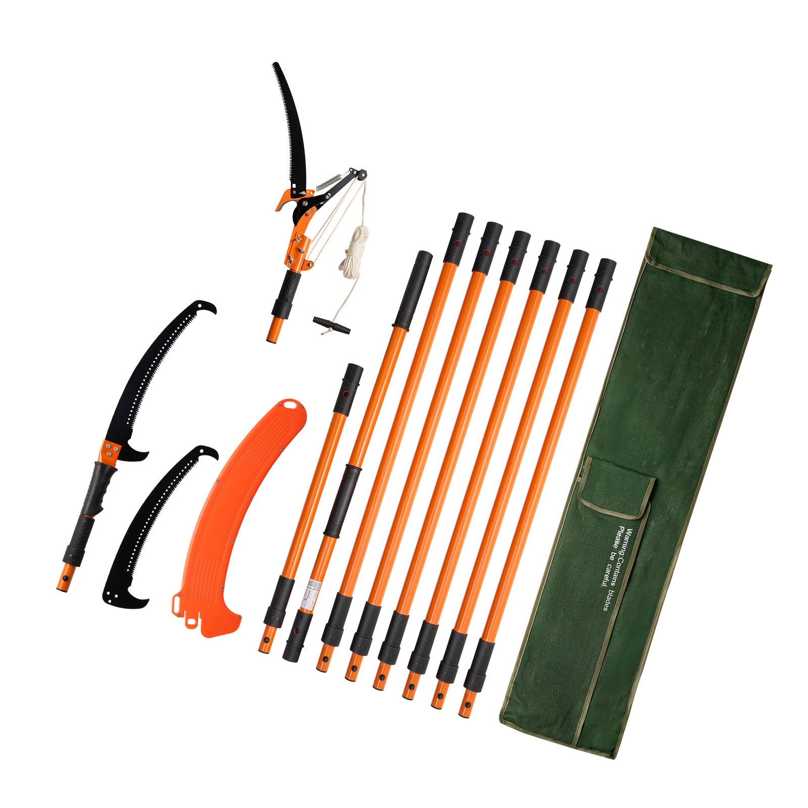 Manual Pole Saw – 4.46‑26.4 ft Extendable Tree Pruner with Scissors, 65Mn Steel Blades, Fiberglass Handle, for High Branch Trimming