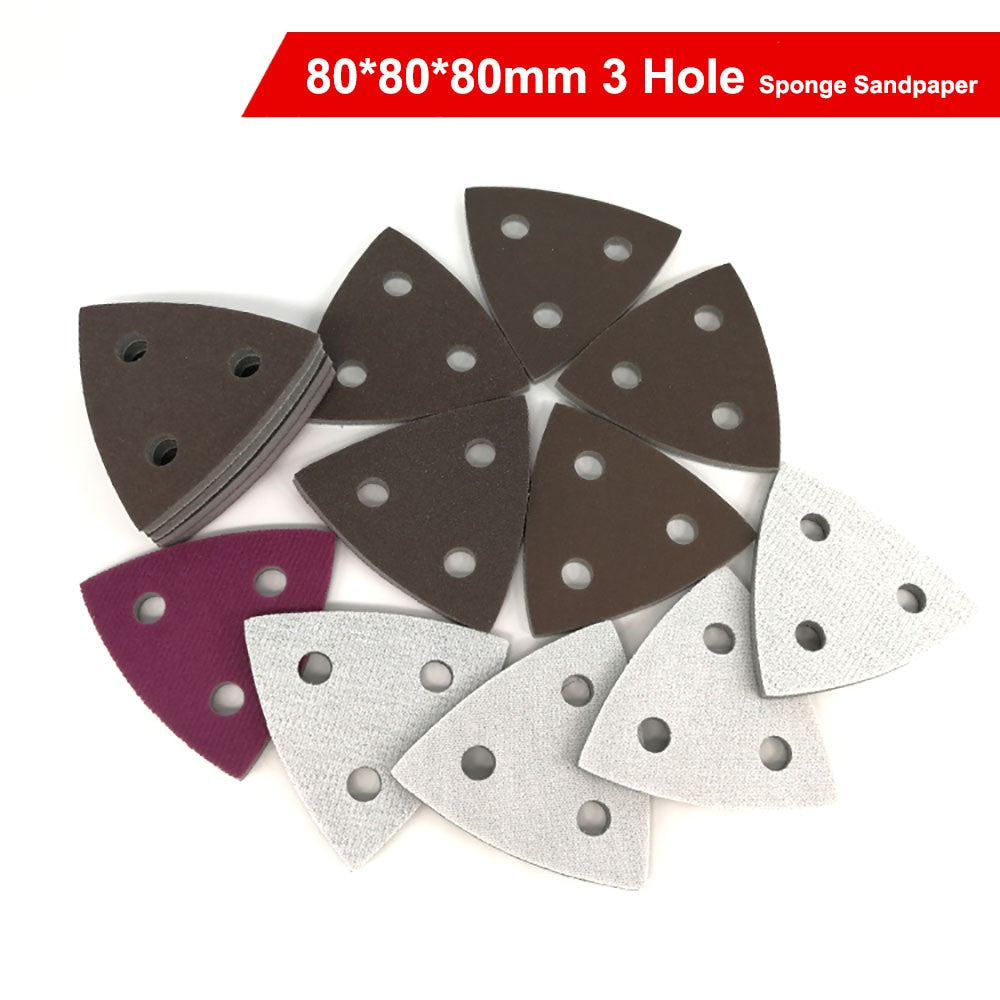 80*80*80mm Triangle Sponge Sandpaper 0 - 3 Hole Red Sanding Paper Pads Sheets