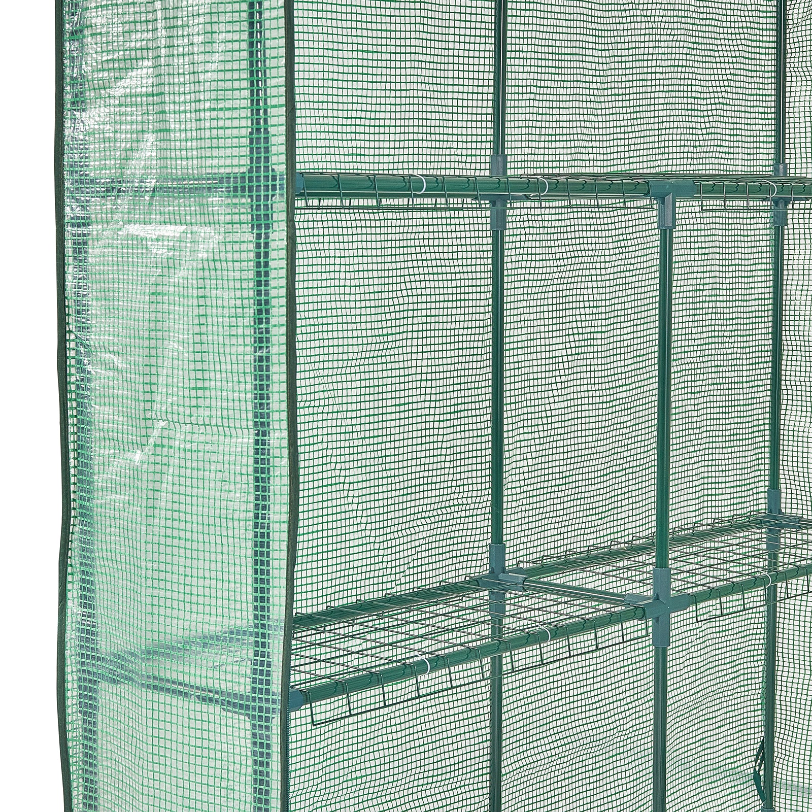 4.6ft x 4.6ft x 6.6ft Walk‑In Greenhouse with 4 Shelves — High‑Strength PE Cover Roll‑Up Door & Steel Frame Green