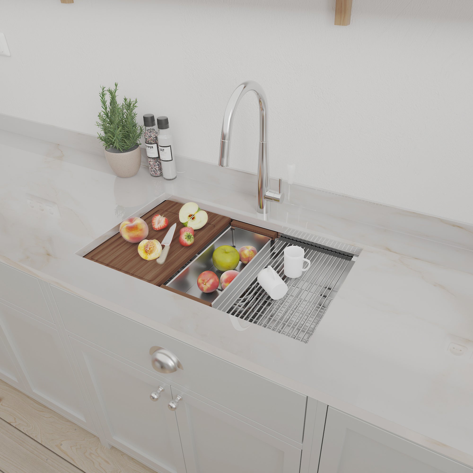 32x19 Inch Undermount Kitchen Sink – 18 Gauge Stainless Steel Single Bowl Workstation with Accessories