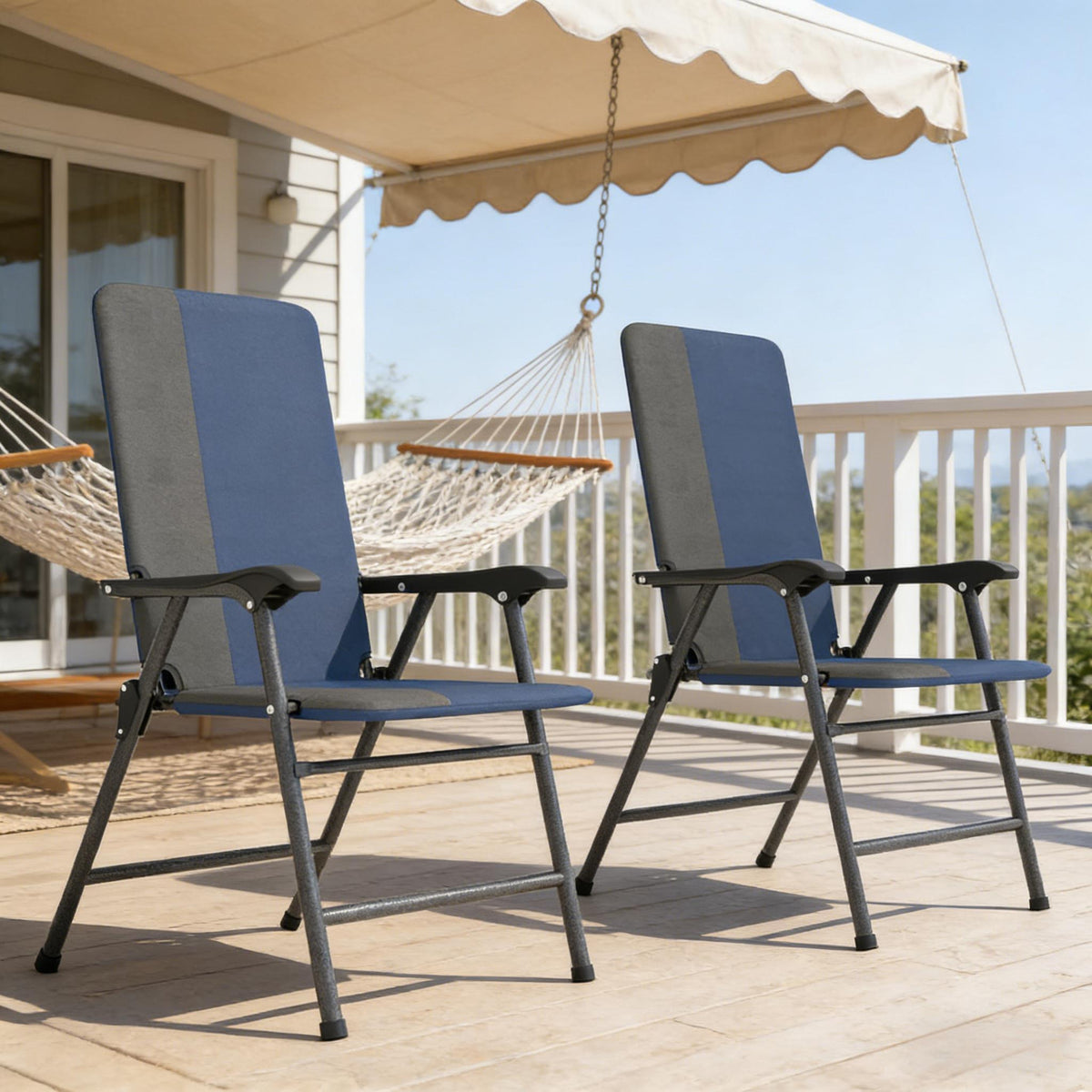 Folding Patio Chairs Set of 2, High Back Padded Outdoor Chair, 264 lbs