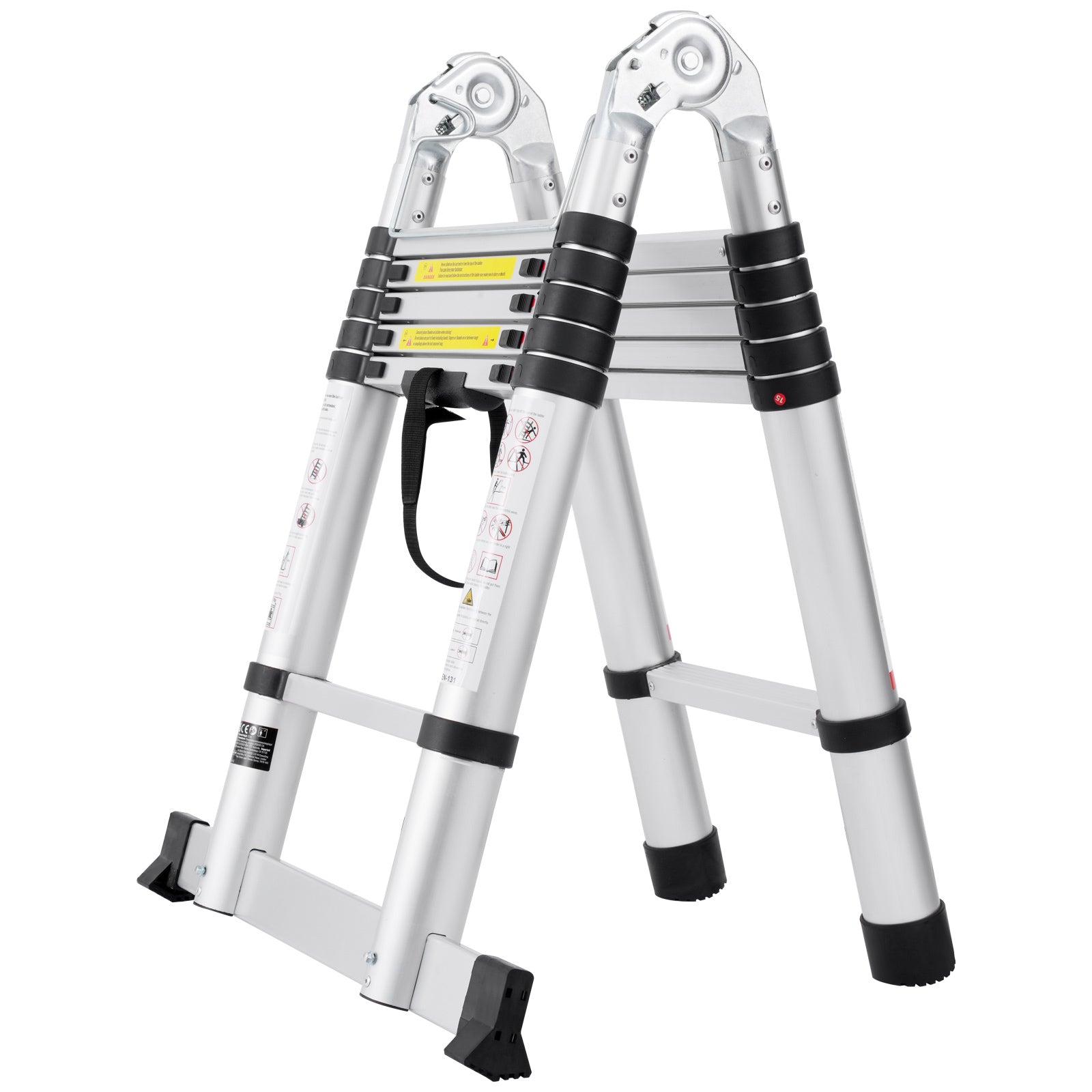 12.5FT Telescoping A‑Frame Ladder with Stabilizer Bar — 375 lb Capacity, Aluminum, Silver