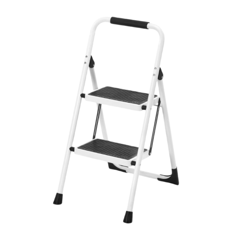 2‑Step Folding Step Stool with Handrails — 330 lb Capacity, Anti‑Slip Wide Pedals, White