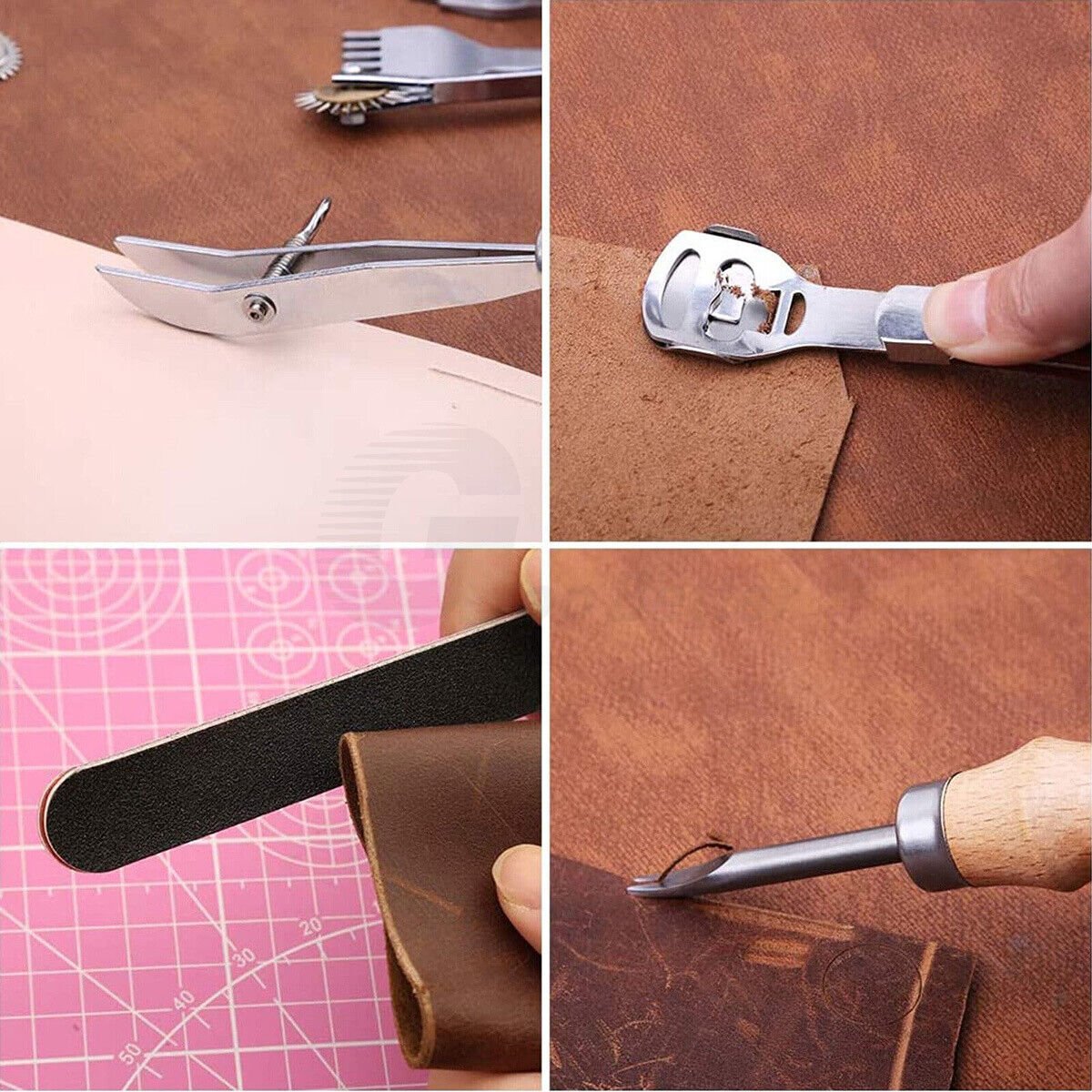 18Pcs Leather Craft Tool Set DIY Stitching Sewing Punch Carving Working Hand Kit - HomeDIYer