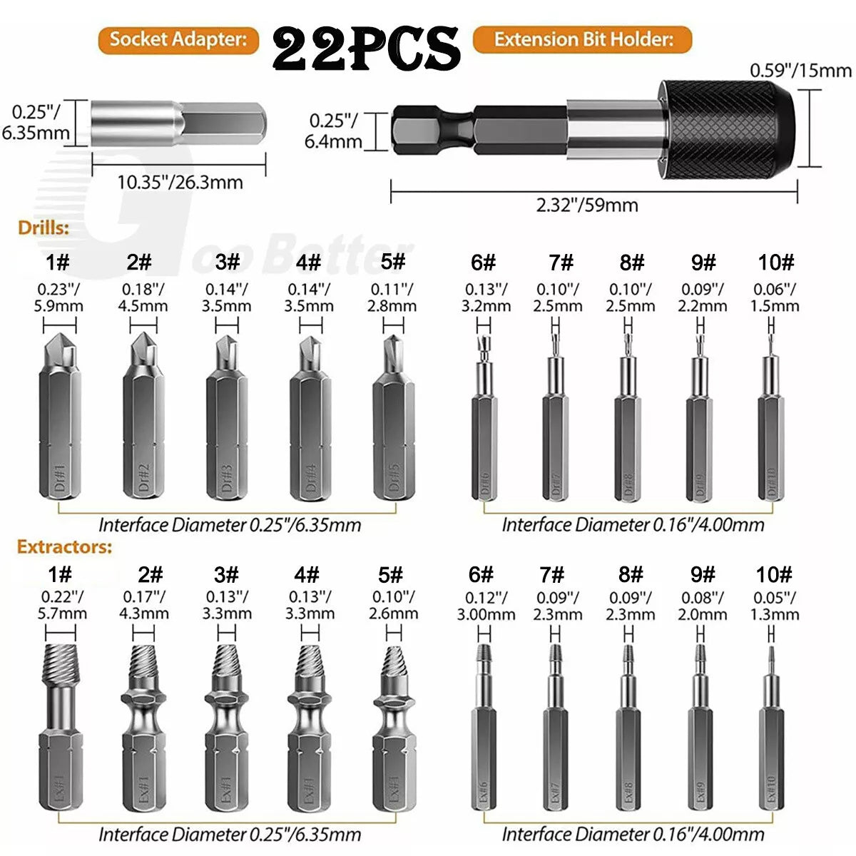 22Pcs Damaged Screw Extractor Speed Out Drill Bits Tool Set Broken Bolt Remover - HomeDIYer