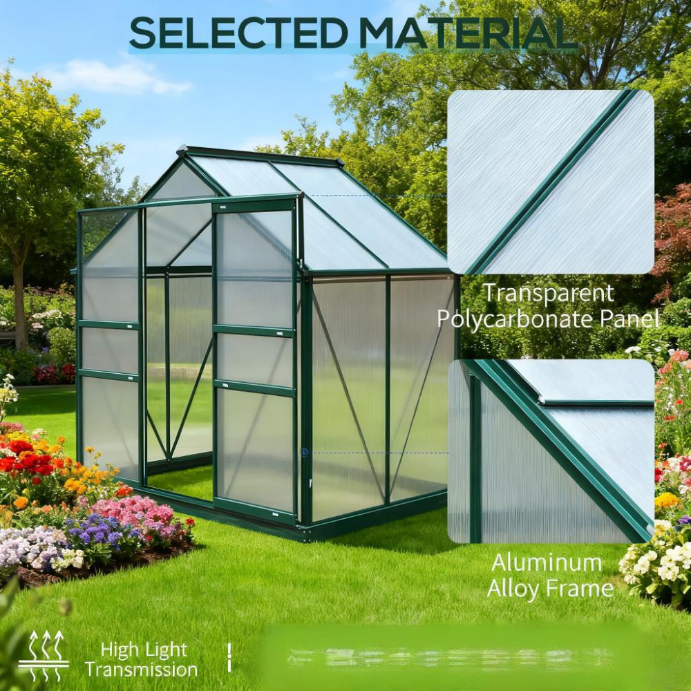 6ft x 4ft Polycarbonate Walk‑In Greenhouse — Aluminum Frame Rain Gutter & Adjustable Roof Vent Multi