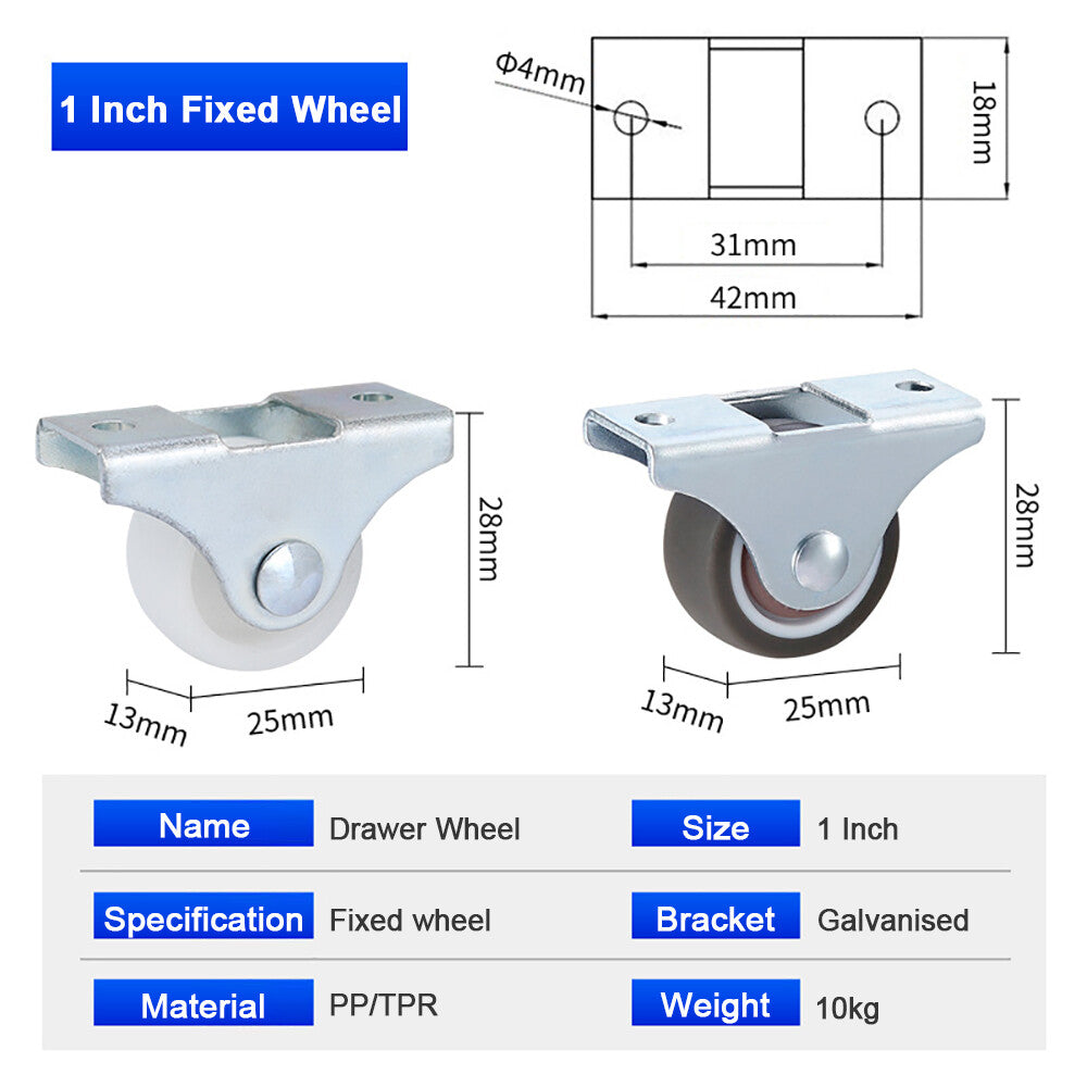 0.5/1 Inch Universal Wheel Castorsfor Small Pulley for Drawer Tray Planter Pots