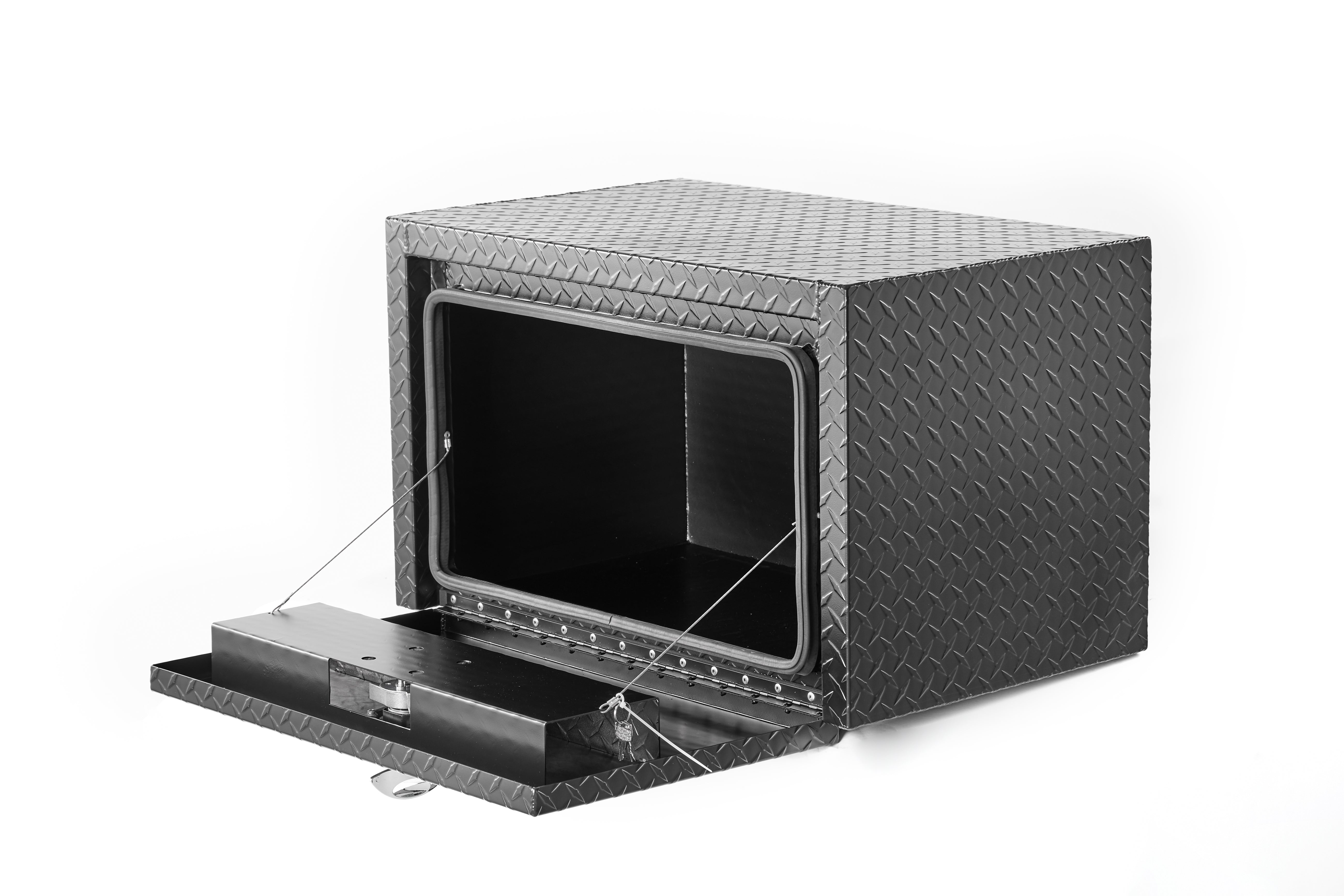 30" Aluminum Underbody Truck Tool Box — Matte Black Diamond Plate, Waterproof & Lockable
