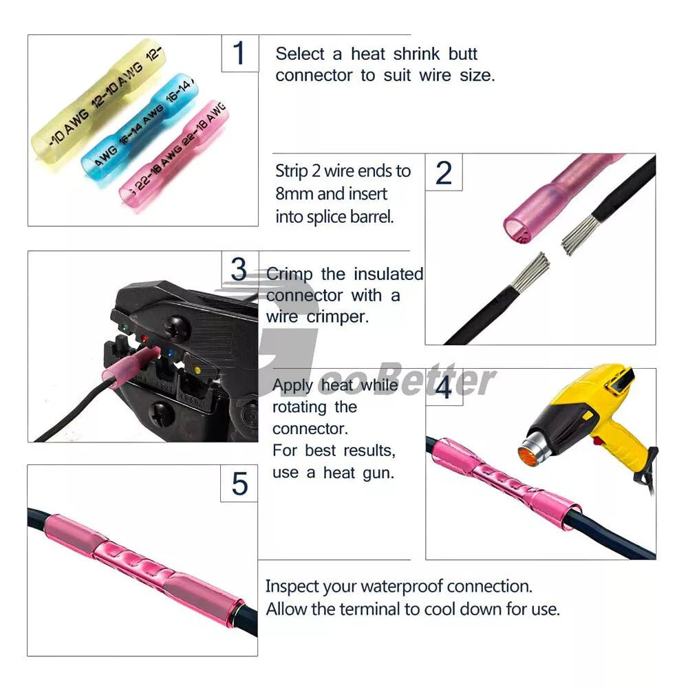 200x Heat Shrink Wire Connectors Assortment Electrical Terminals Crimp Seal Set - HomeDIYer