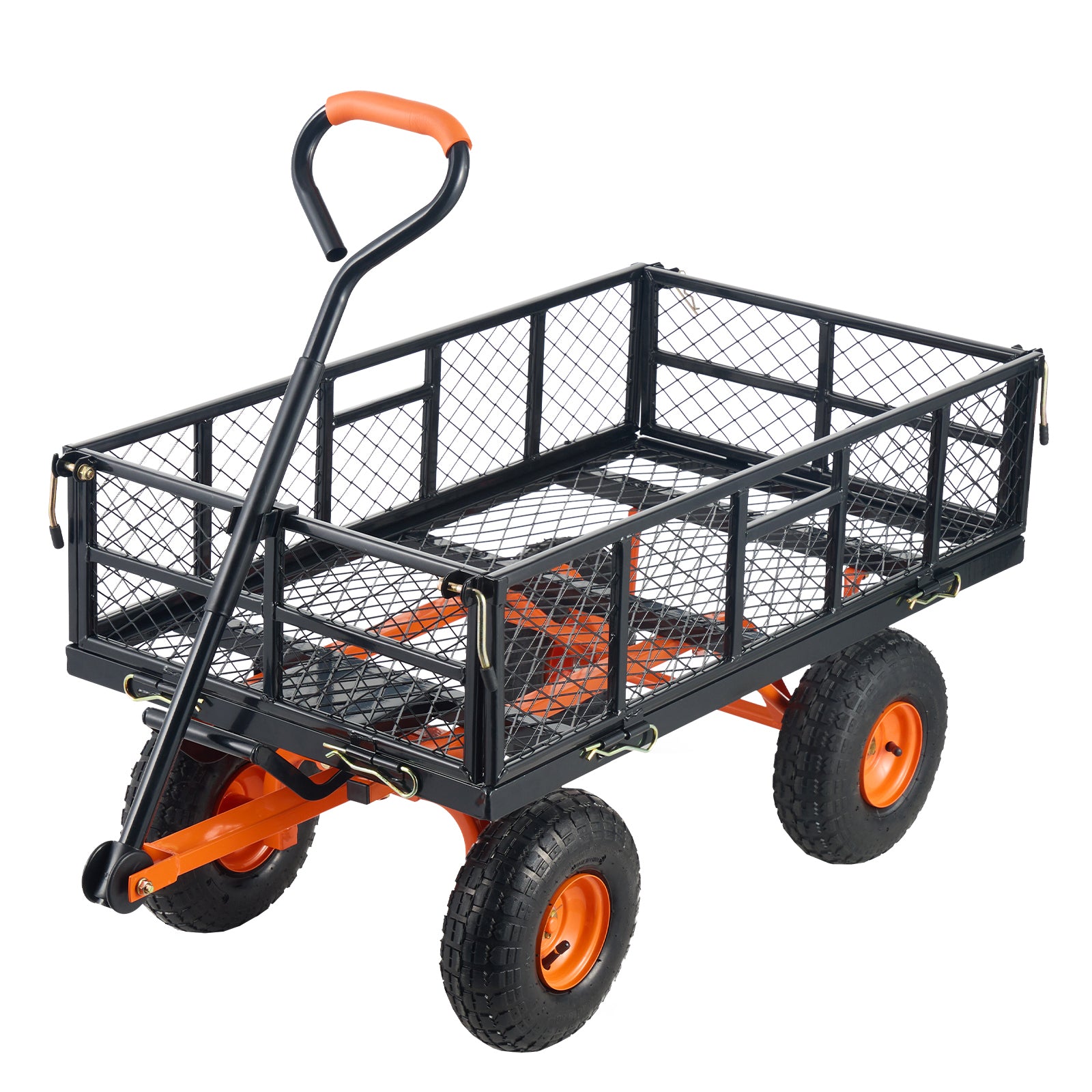 Dump Cart, Metal Garden Dump Cart with Easy to Assemble Frame, Dump Wagon with 2-in-1 Convertible Handle, Utility Wheelbarrow 880 lbs Capacity, 10 inch Tires