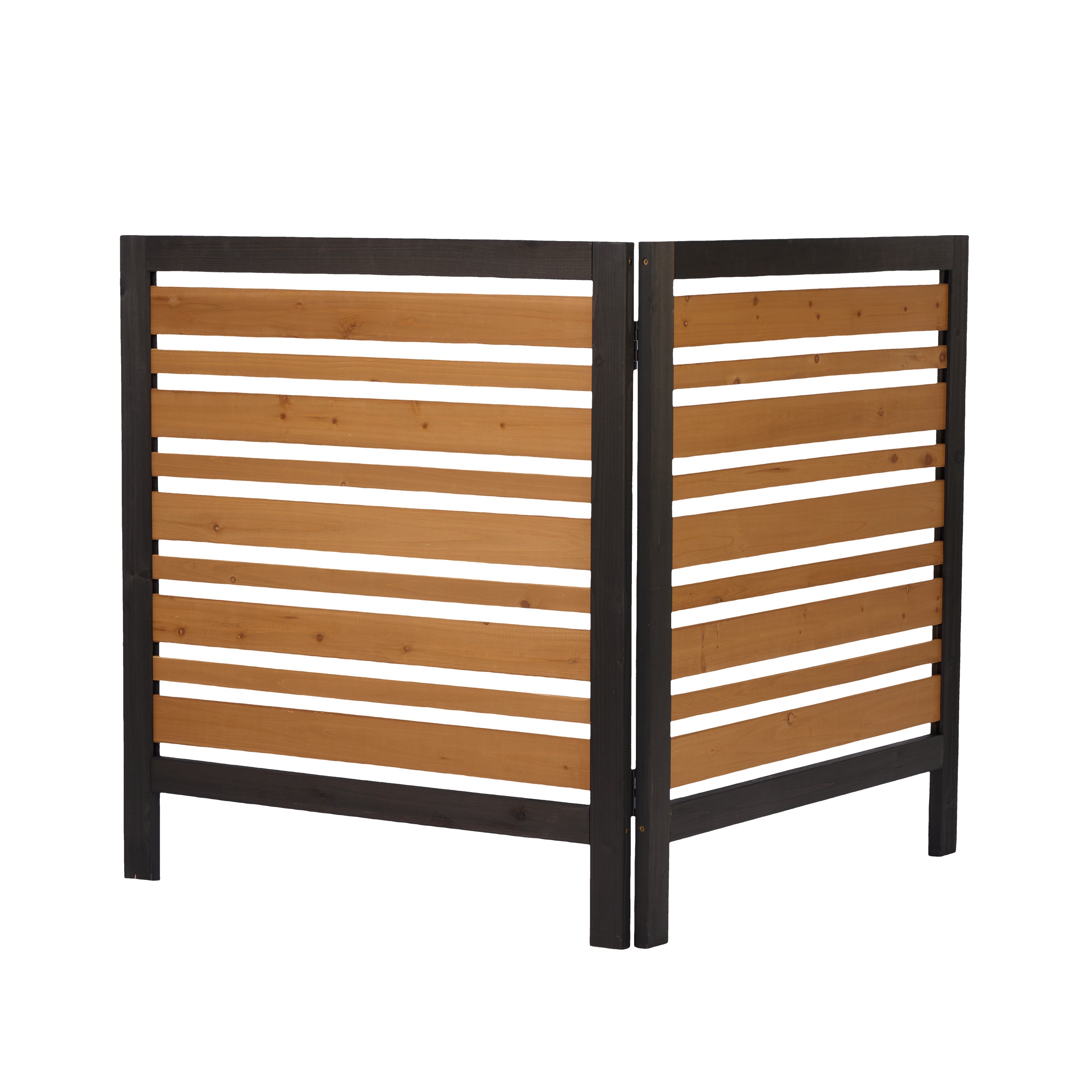 2‑Panel Solid Wood Outdoor Privacy Screen — 38" W x 42" H, Black & Gold, AC Fence & Trash Can Enclosure