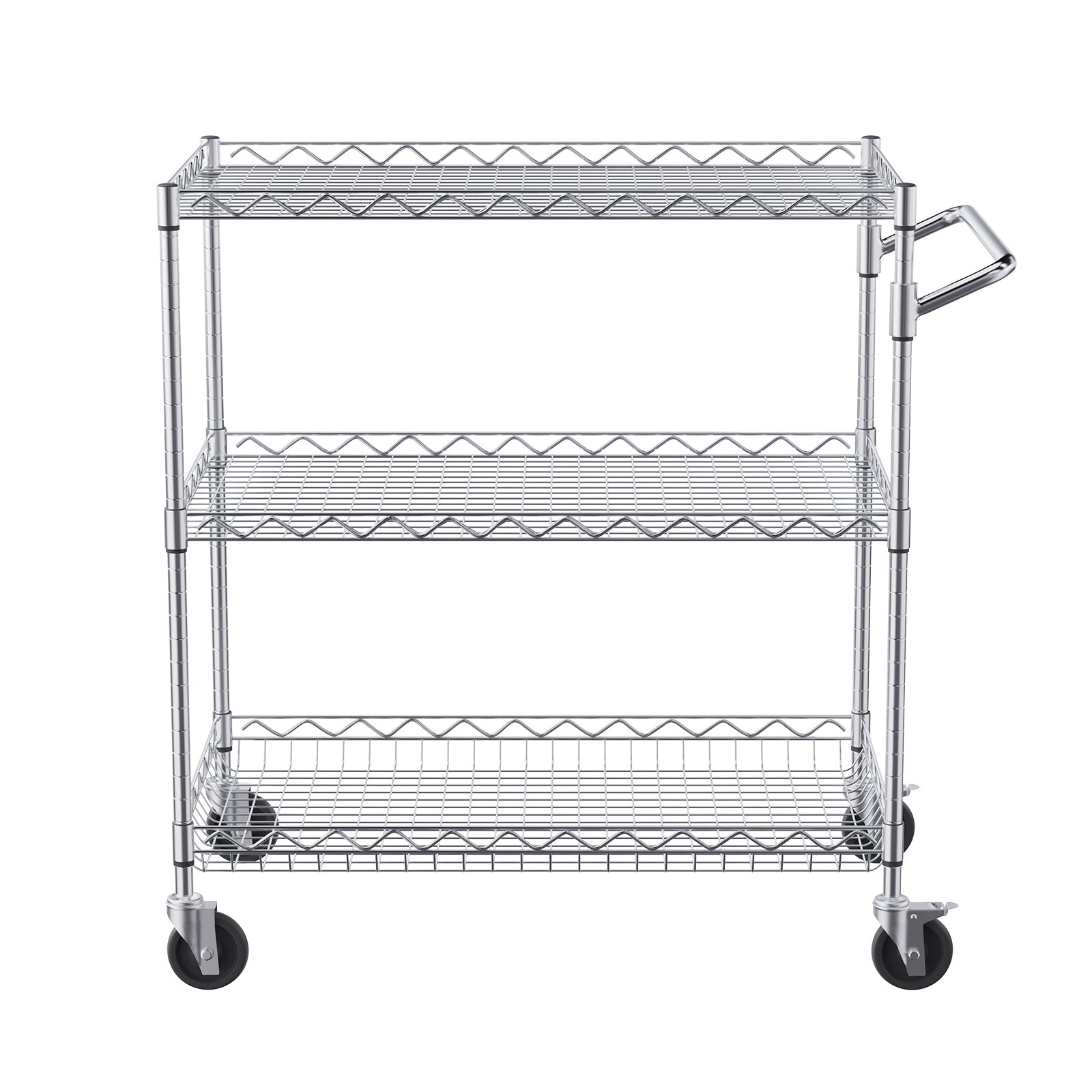 3-Tier Utility Cart Rolling Cart on Wheels 30"x18"x32.4" 661 LBS 6 Hooks