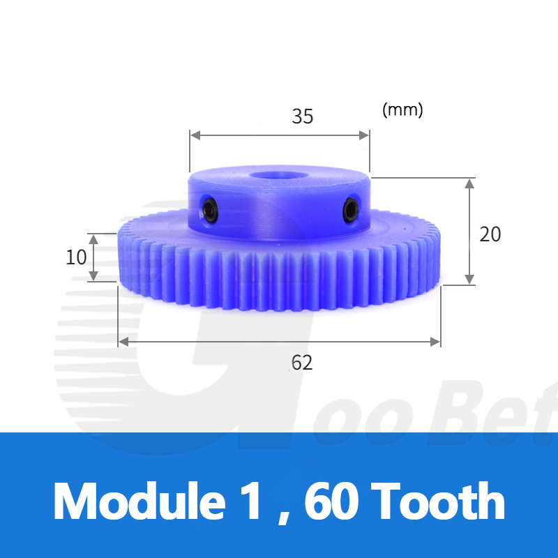 Nylon Mod 1 Spur Gear 15-150 Tooth with Step Pinion Motor Gears Bore 4-16mm Blue