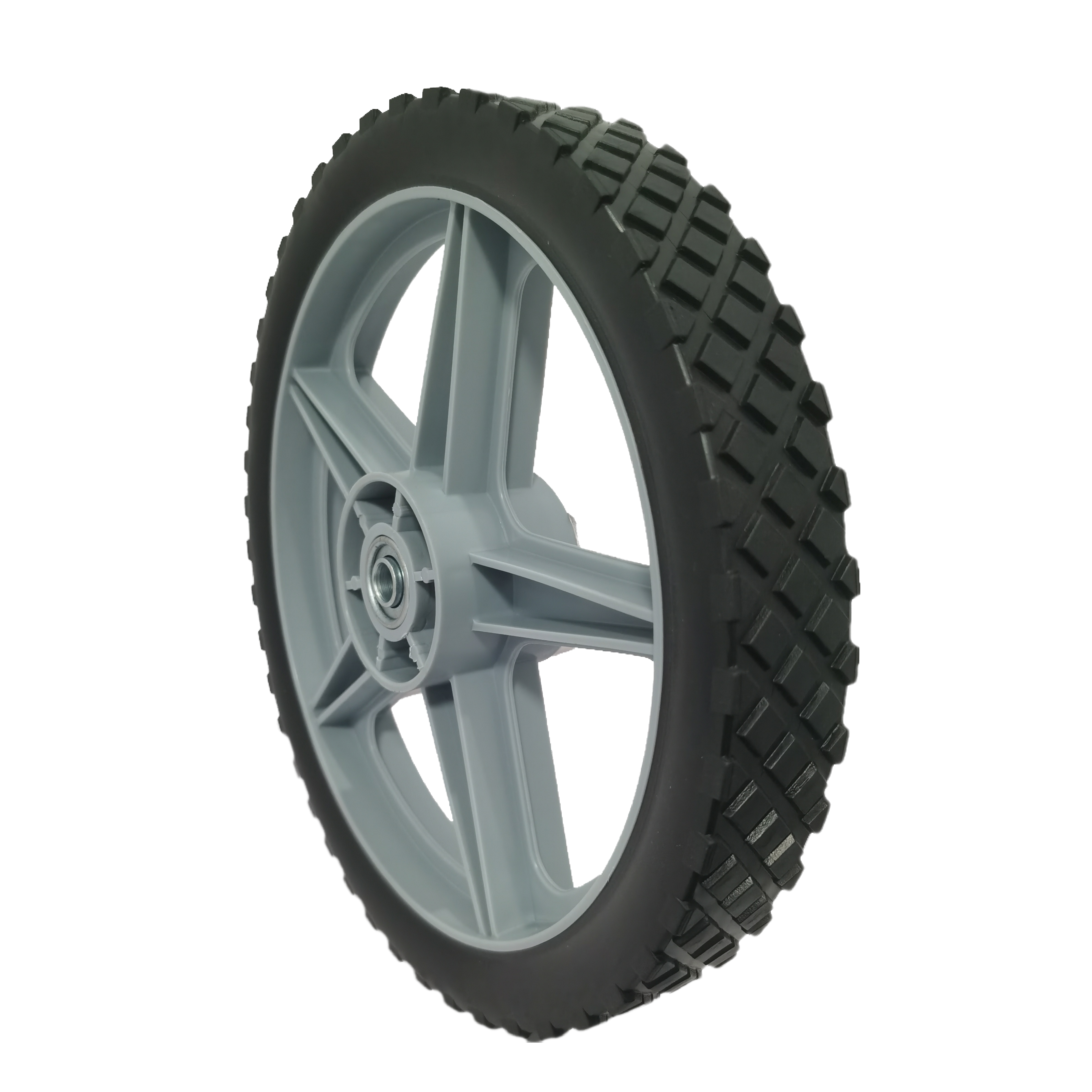 10-Pack 12" Spoked Plastic Wheel and Tire – Puncture-Proof, 250 lb Capacity, 0.5" Axle, for Lawn Mowers & DIY Carts