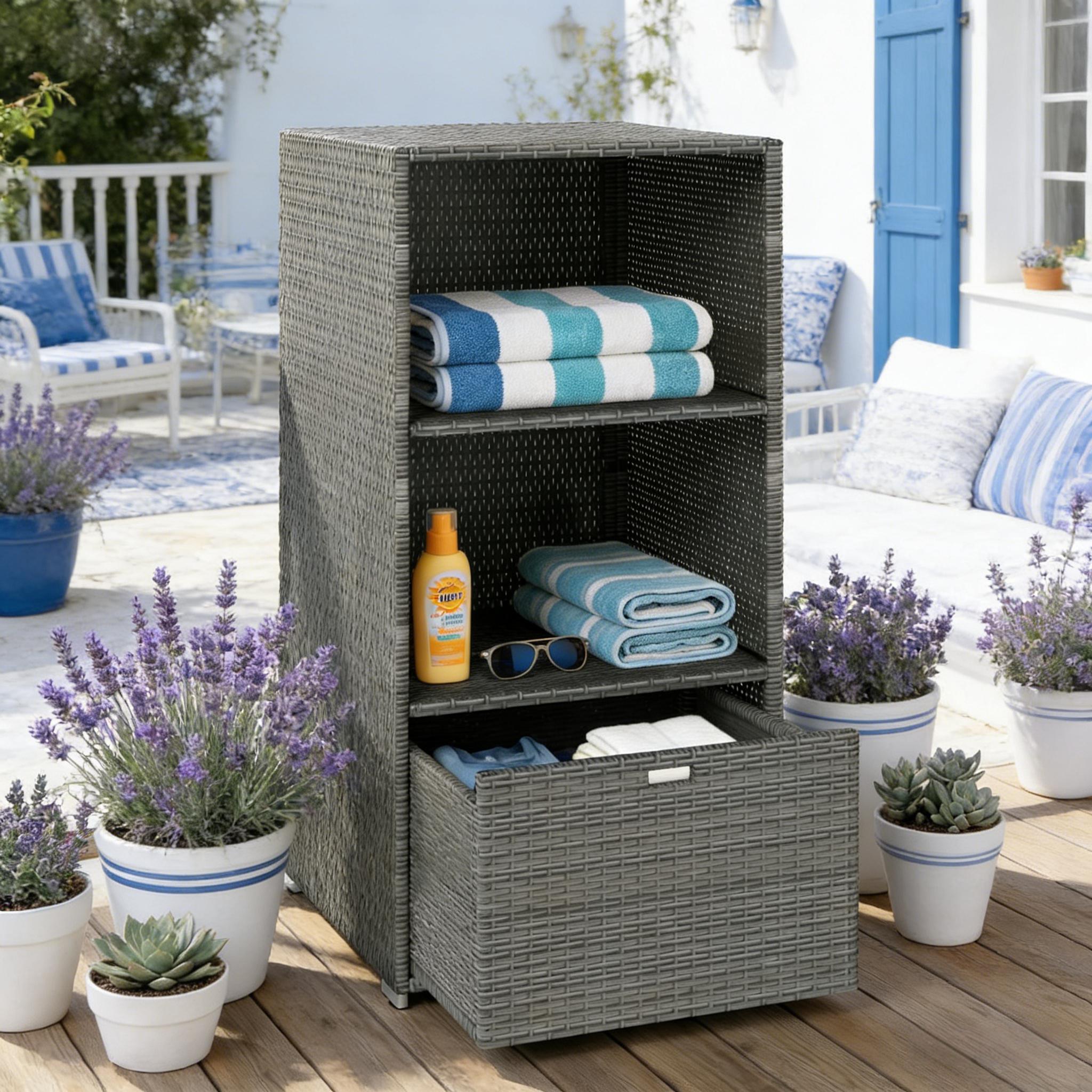 Rattan Wicker Storage Organizer,Beachfront Towel Storage Rack,Two-Shelf Towel Storage Rack
