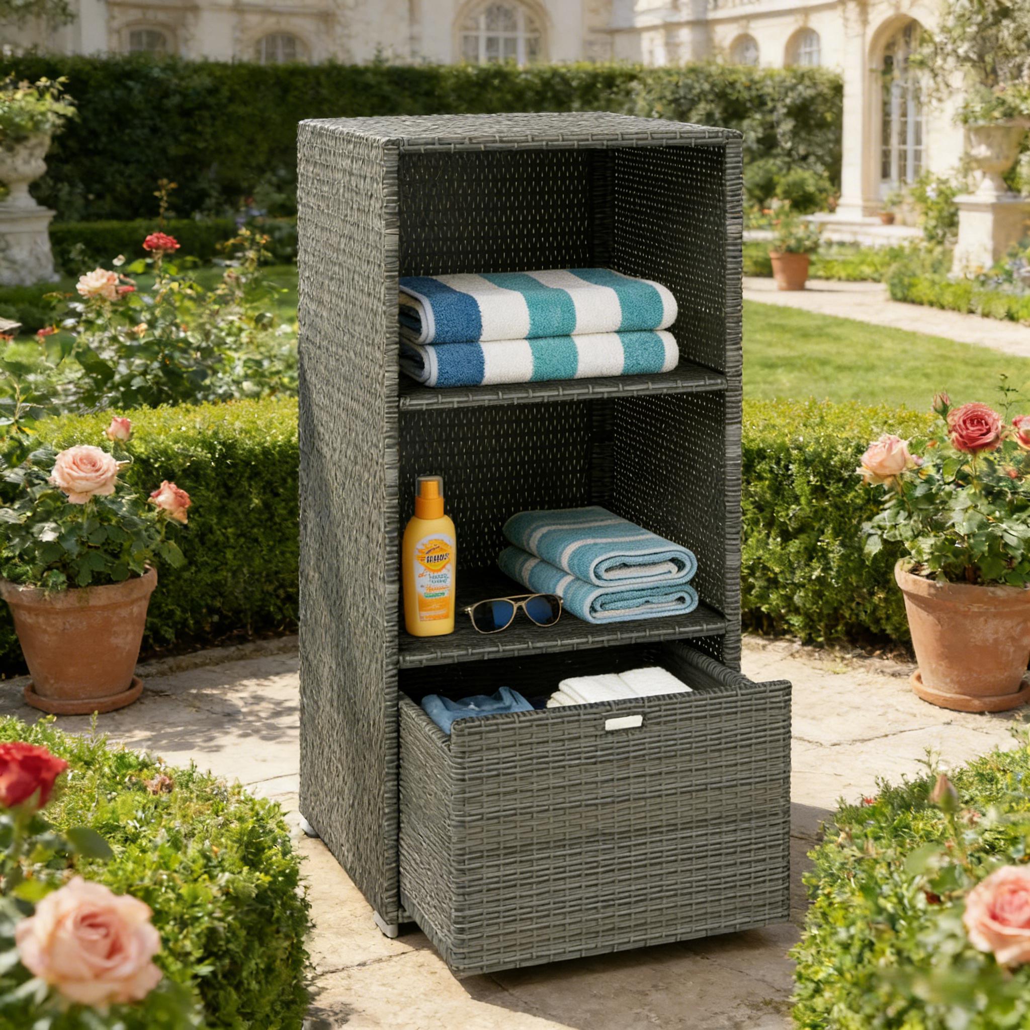 Rattan Wicker Storage Organizer,Beachfront Towel Storage Rack,Two-Shelf Towel Storage Rack