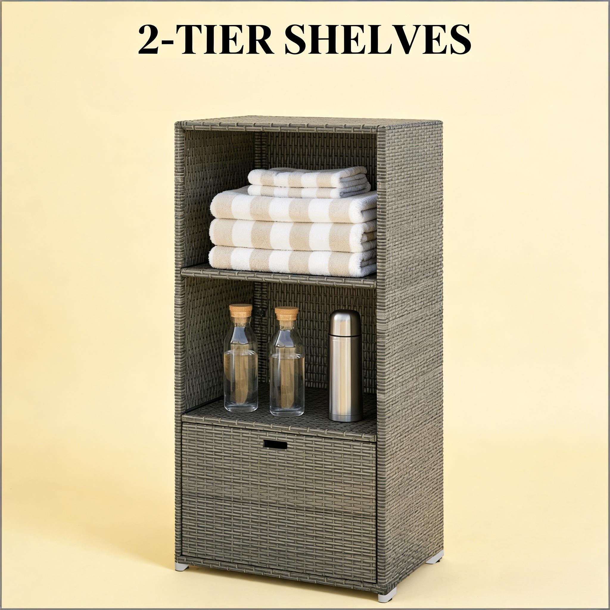 Rattan Wicker Storage Organizer,Beachfront Towel Storage Rack,Two-Shelf Towel Storage Rack