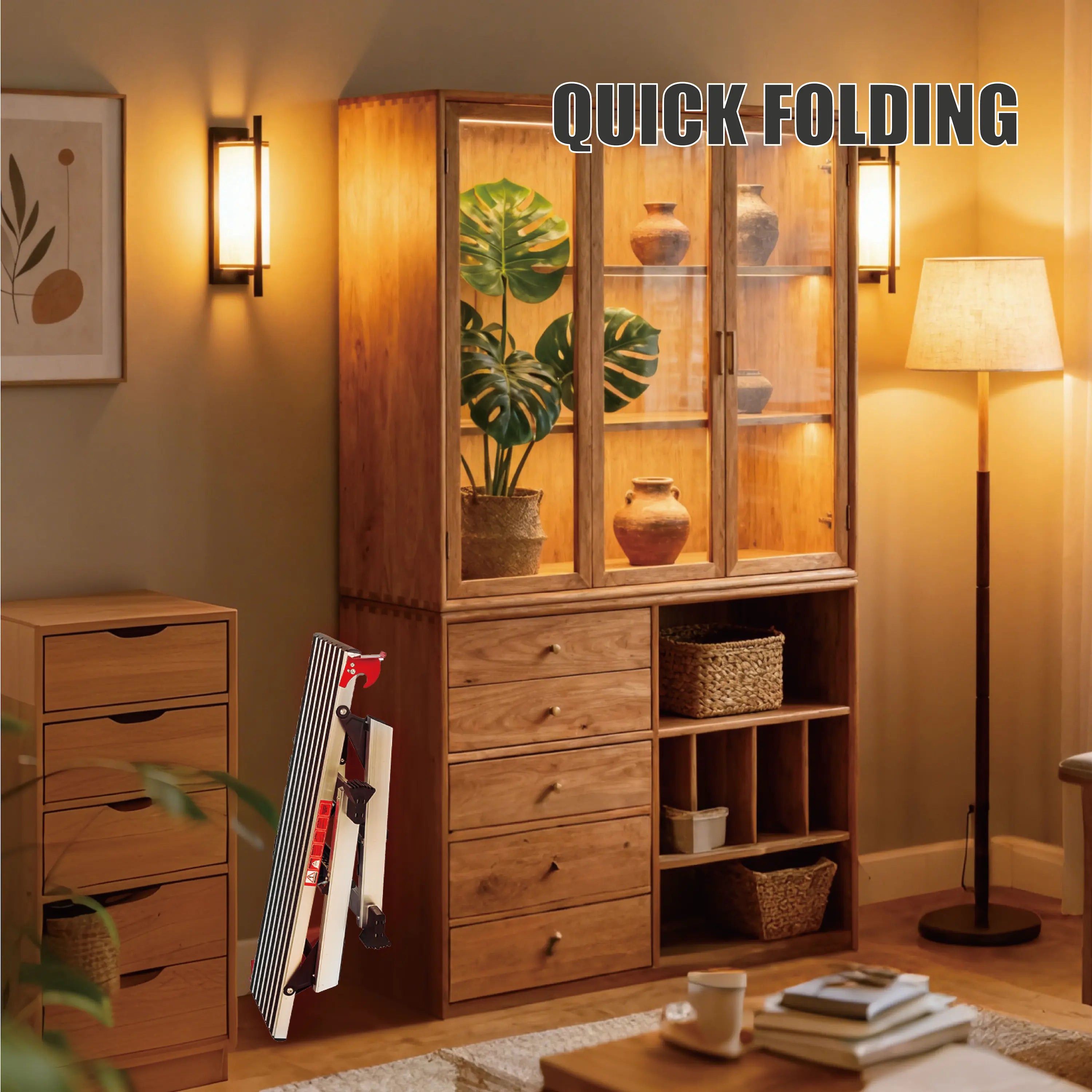 Folding Aluminum Work Platform — 660 lb Heavy‑Duty Capacity, Non‑Slip Surface, Antique Natural, Ideal for Painting & Washing