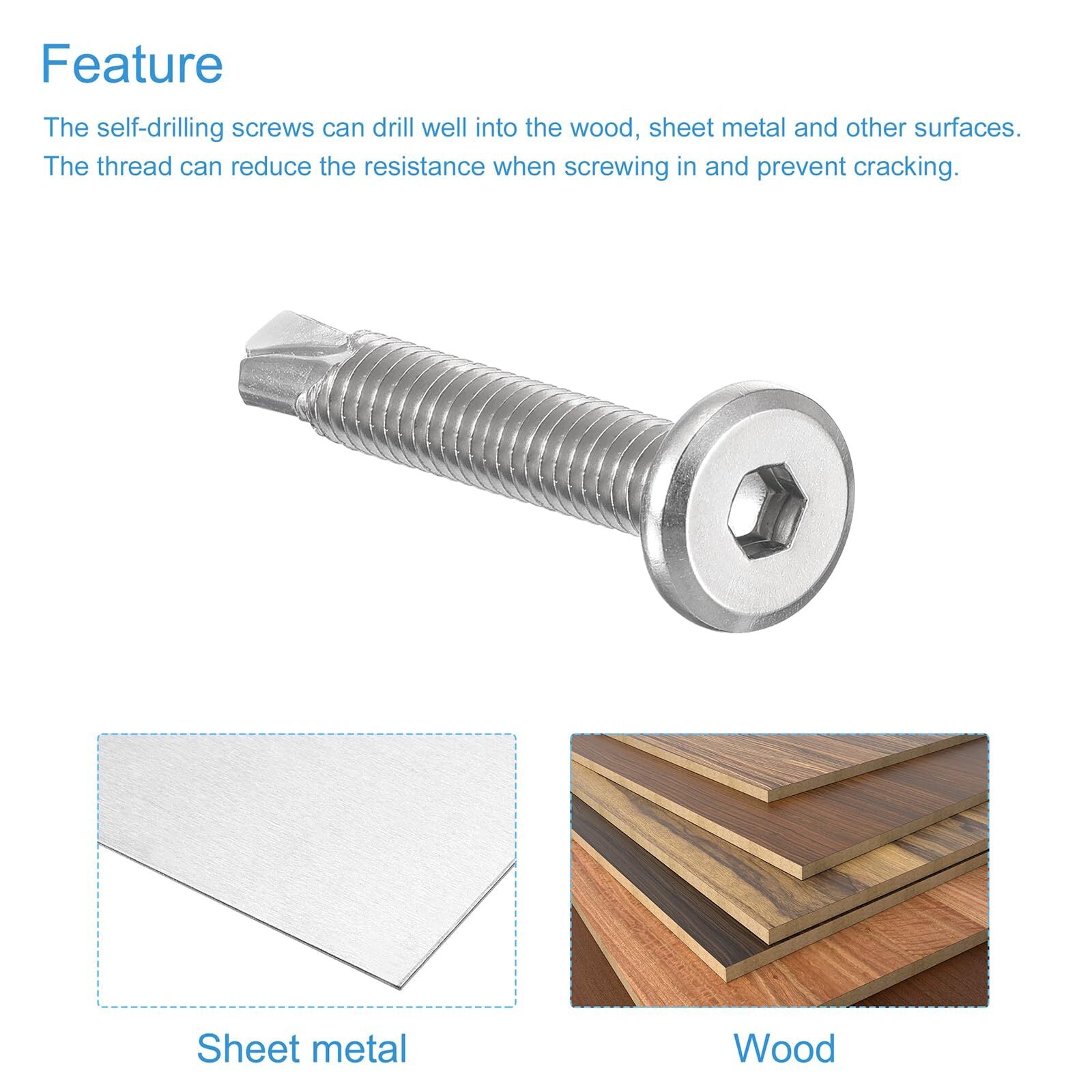 M5.2 M6.3 Hex Socket Flat Head Self‑Drilling Screws – 410 Stainless Steel